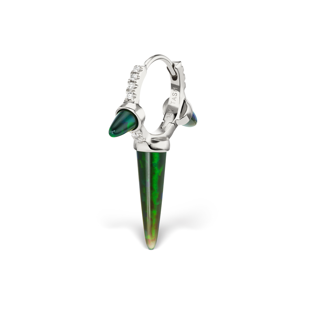 Triple Long Black Opal Spike Diamond Eternity Hoop Earring