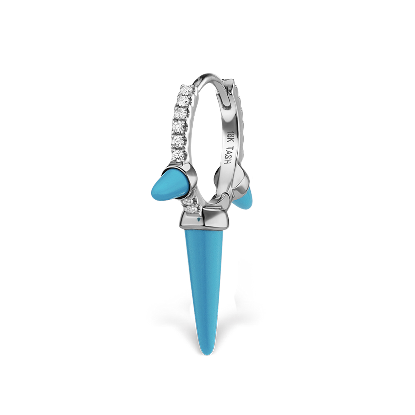 Triple Long Turquoise Spike Diamond Eternity Hoop Earring