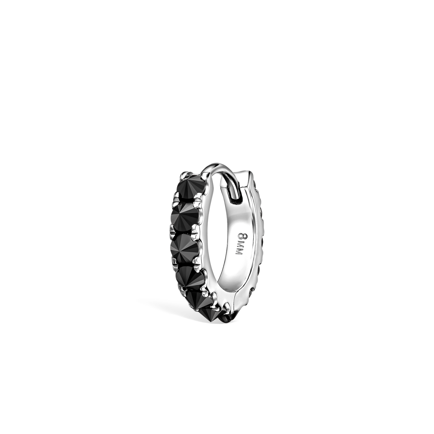 Reverse Set Black Diamond Eternity Hoop Earring