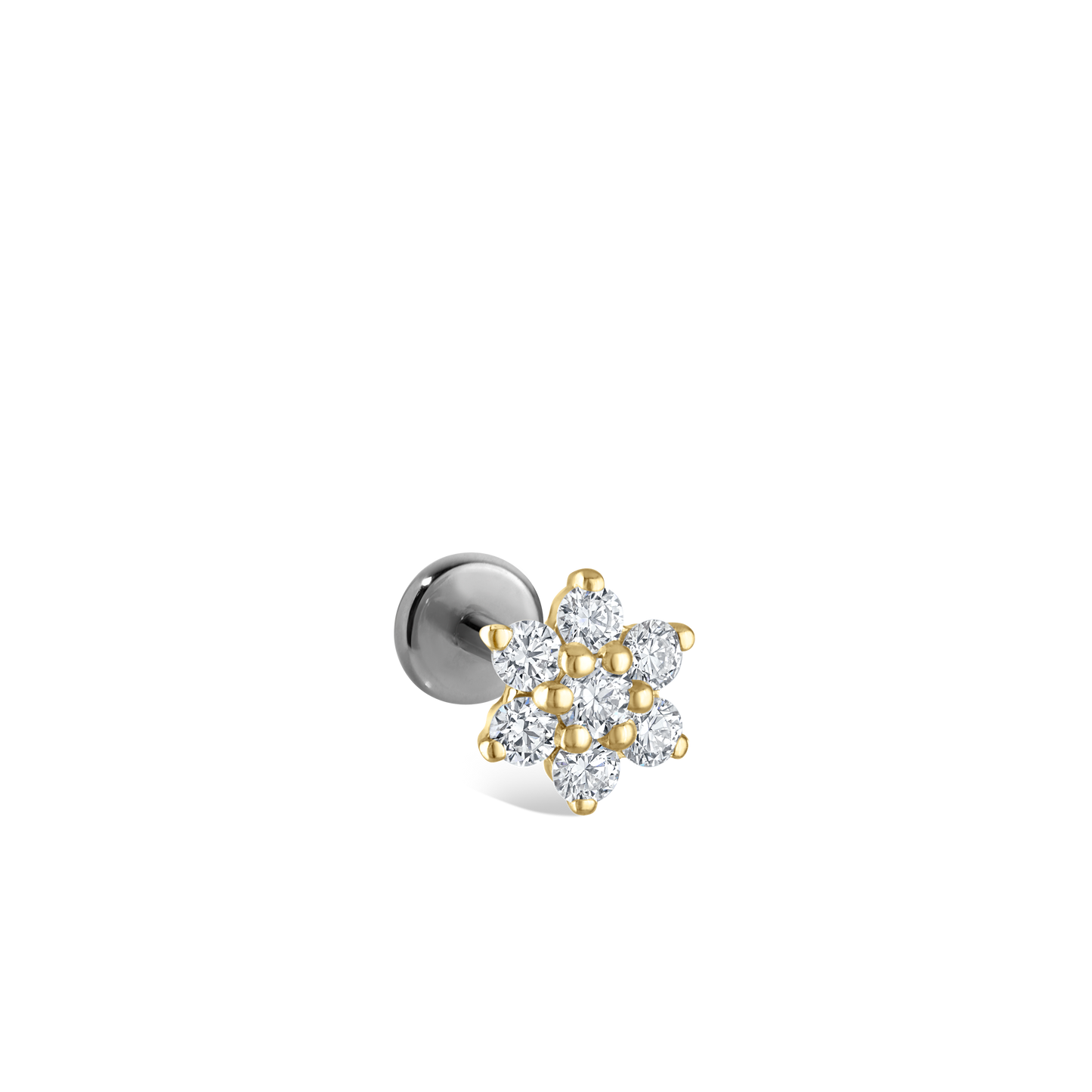 Diamond Flower Threaded Stud Earring With Titanium Backing