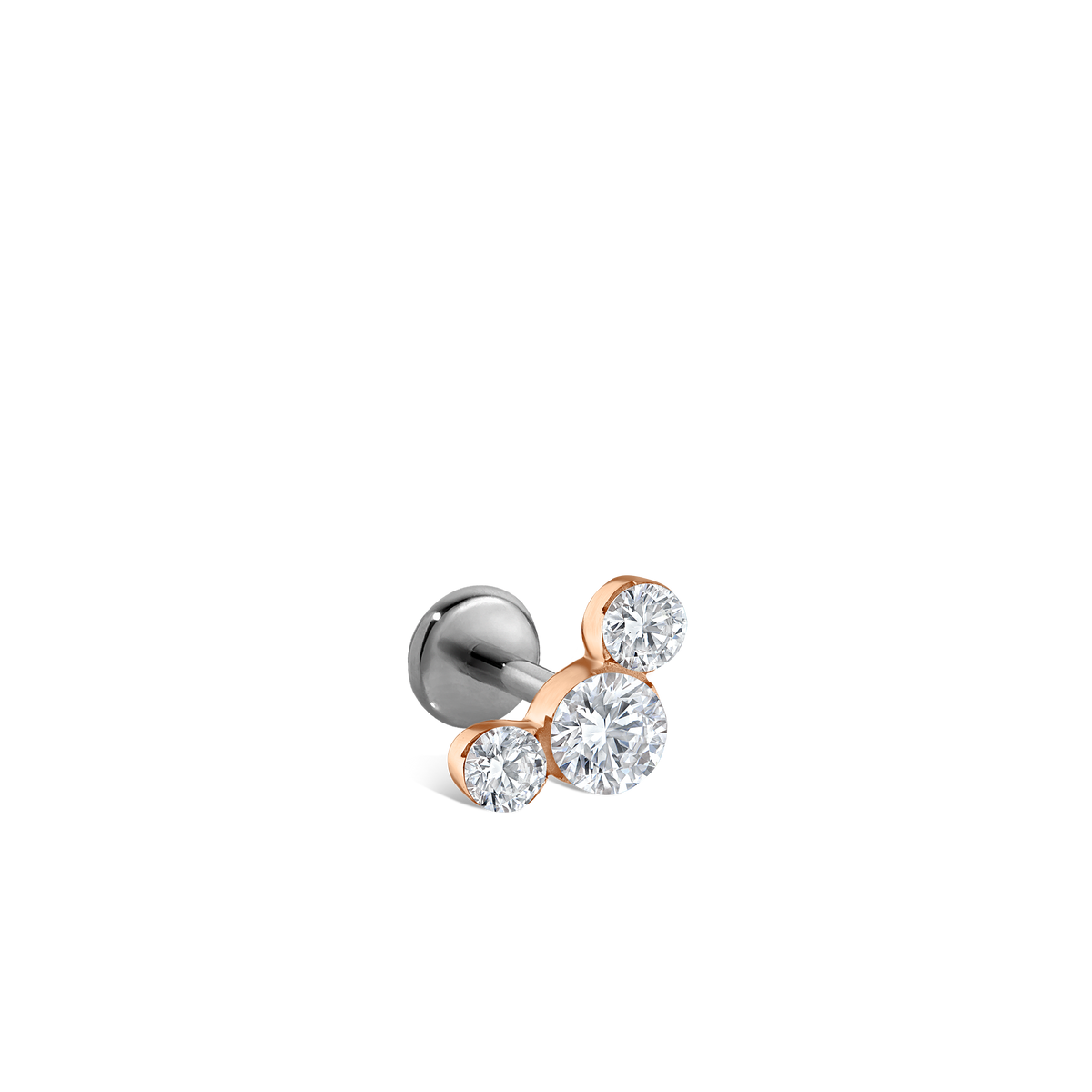 Invisible Set Three Diamond Curve Threaded Stud Earring With Titanium Backing