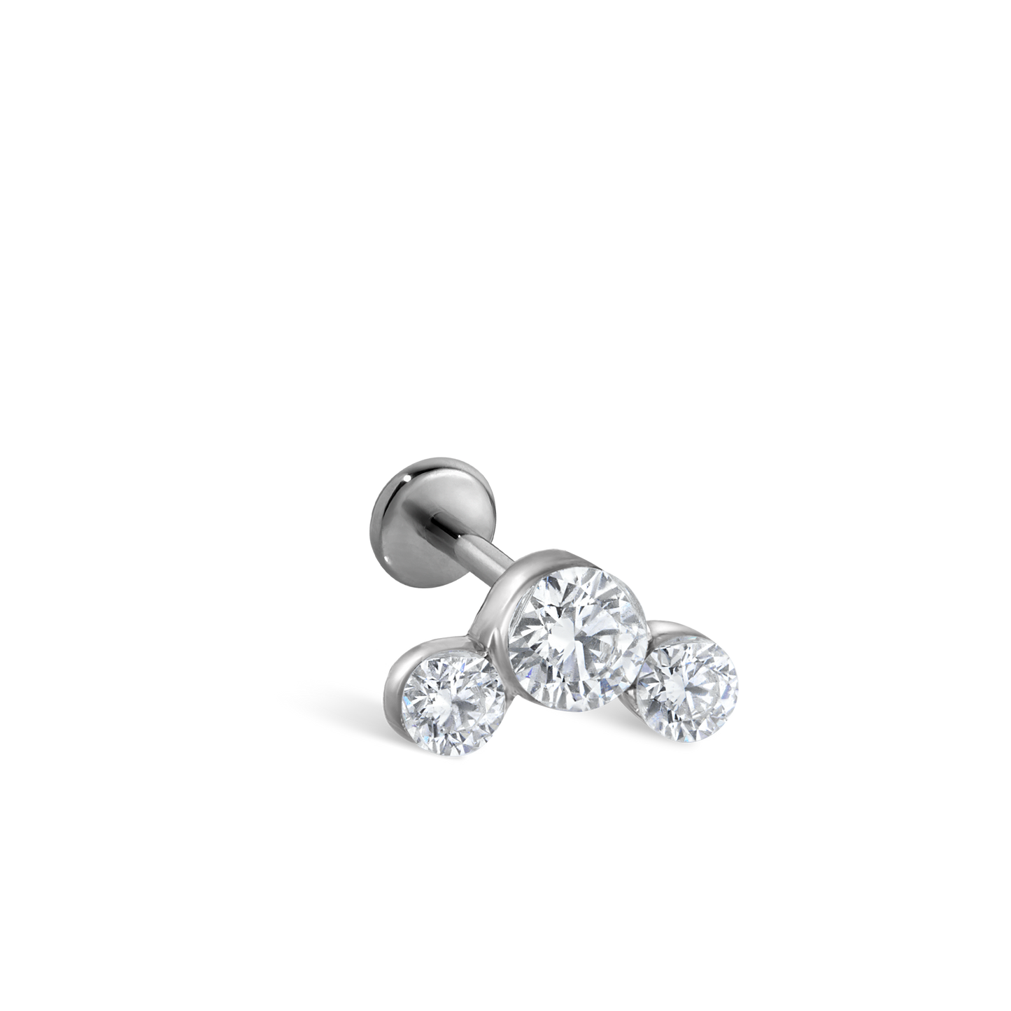 Invisible Set Three Diamond Curve Threaded Stud Earring With Titanium Backing