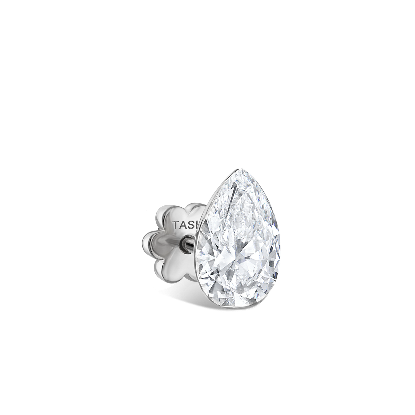 Invisible Set Diamond Pear Threaded Stud Earring