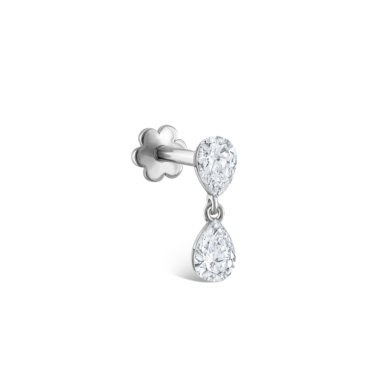 Invisible Set Diamond Pear Dangle Threaded Stud Earring