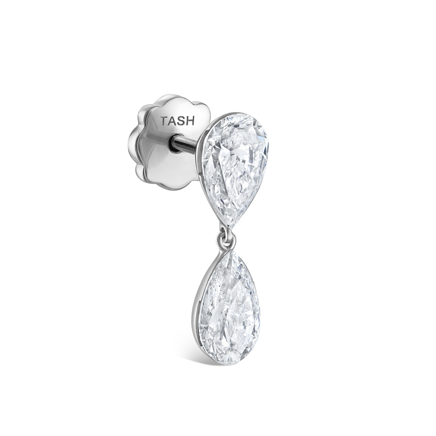 Invisible Set Diamond Pear Dangle Threaded Stud Earring