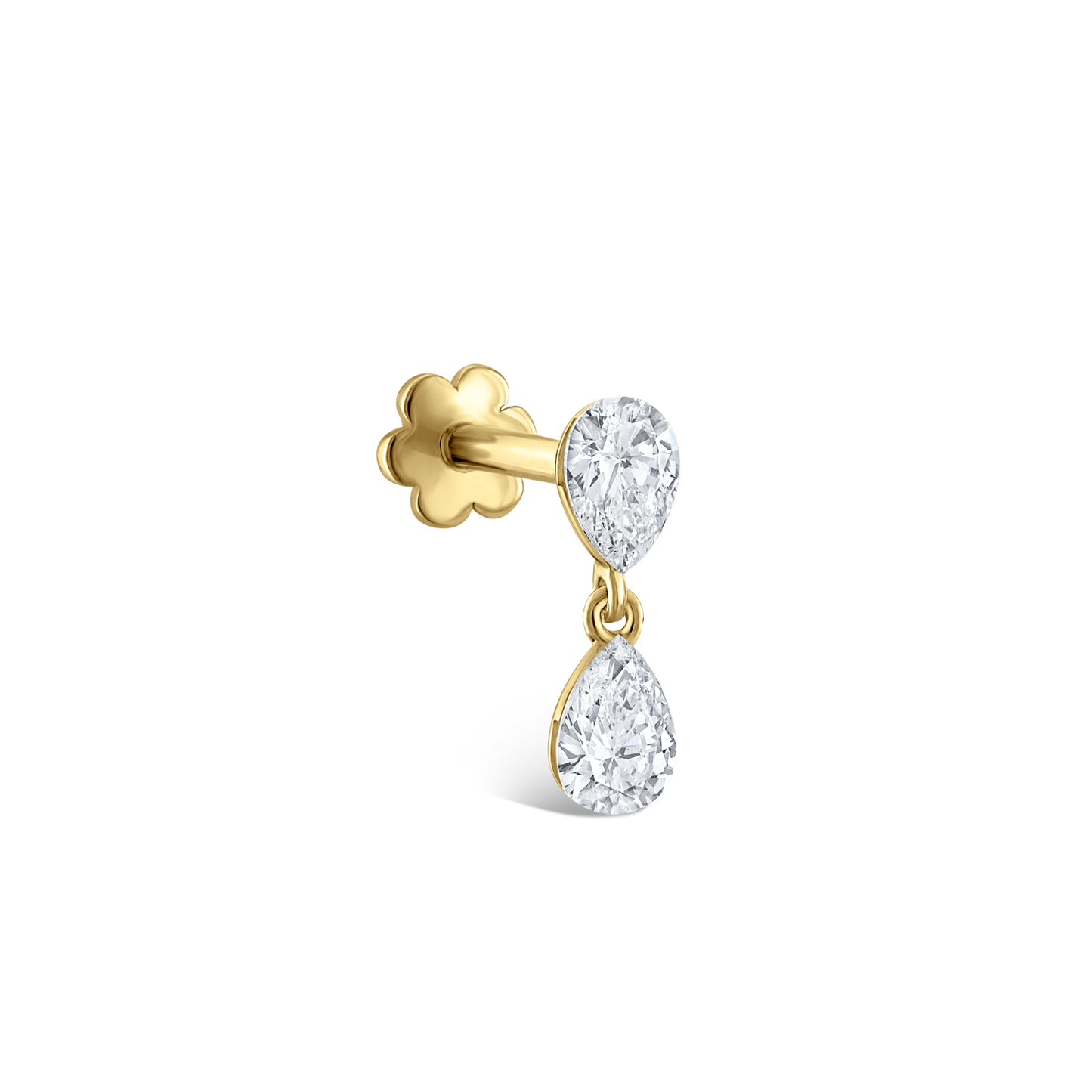 Invisible Set Diamond Pear Dangle Threaded Stud Earring