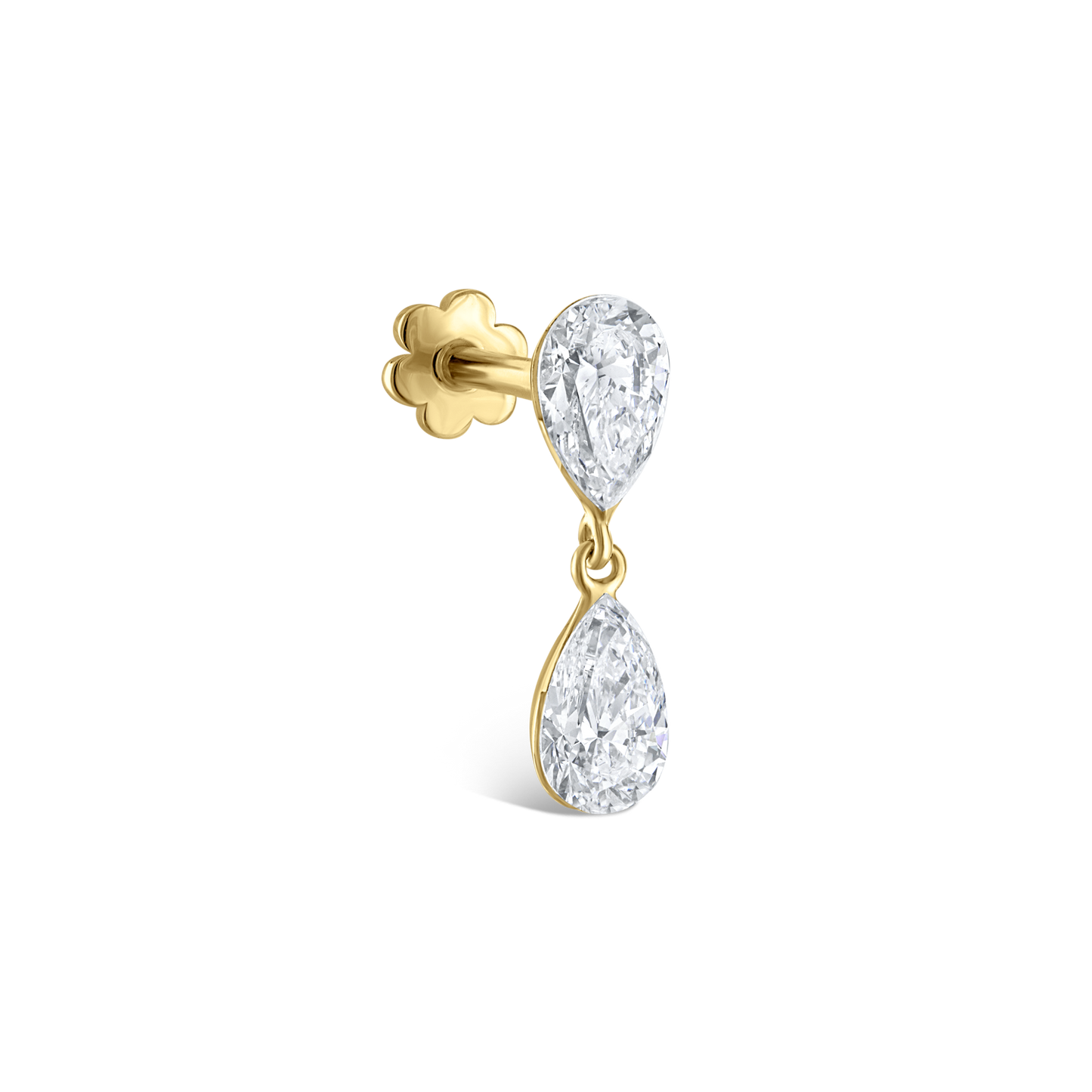 Invisible Set Diamond Pear Dangle Threaded Stud Earring