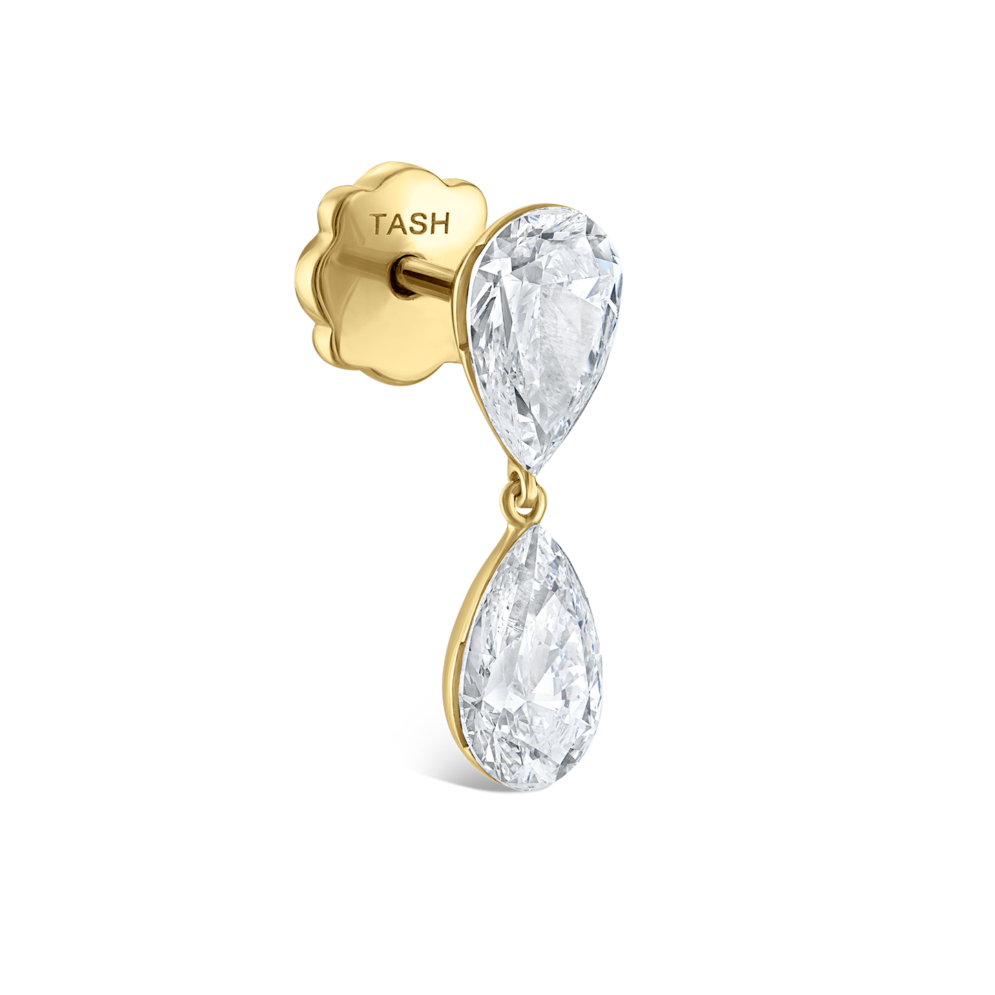 Invisible Set Diamond Pear Dangle Threaded Stud Earring
