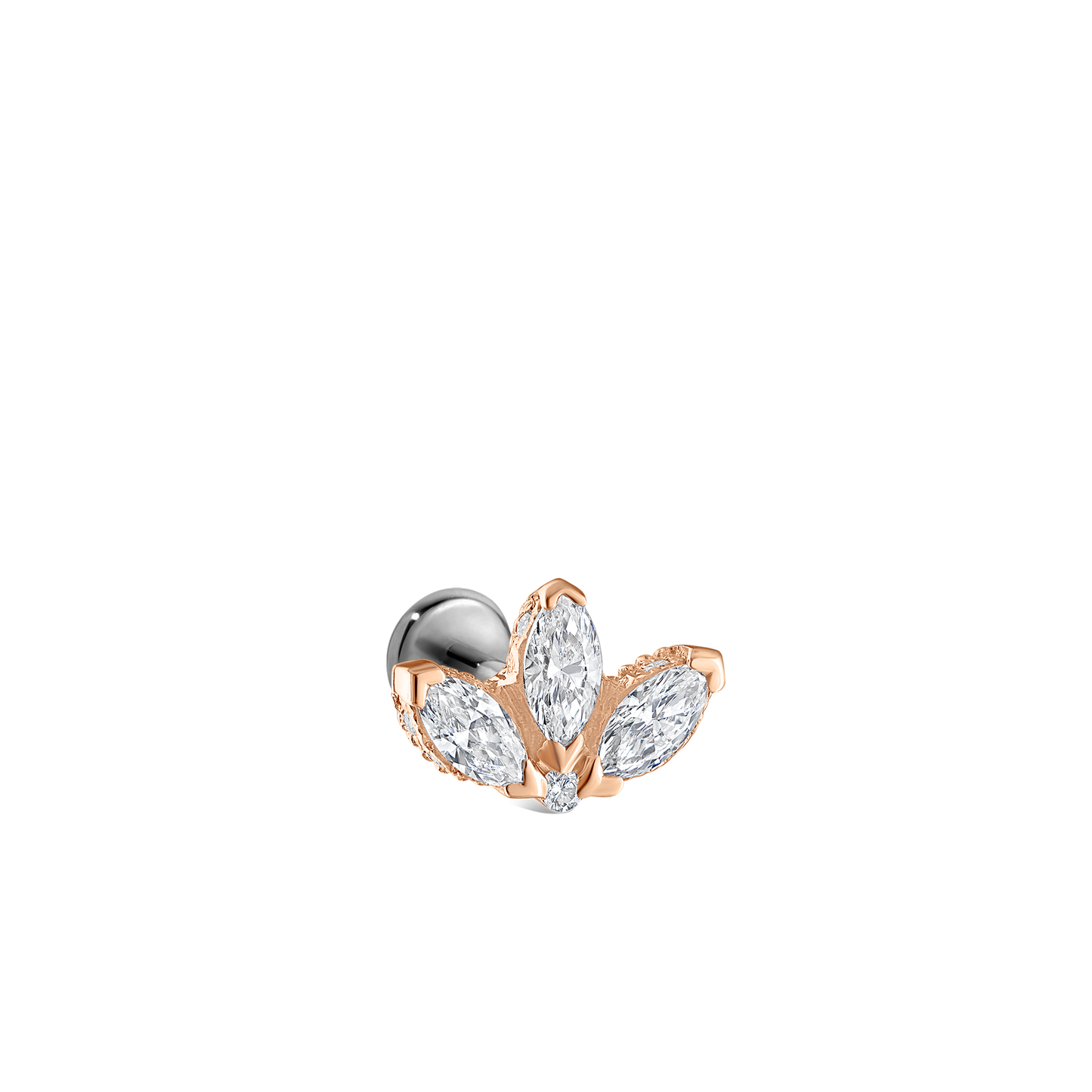 Diamond Engraved Lotus Threaded Stud Earring With Titanium Backing