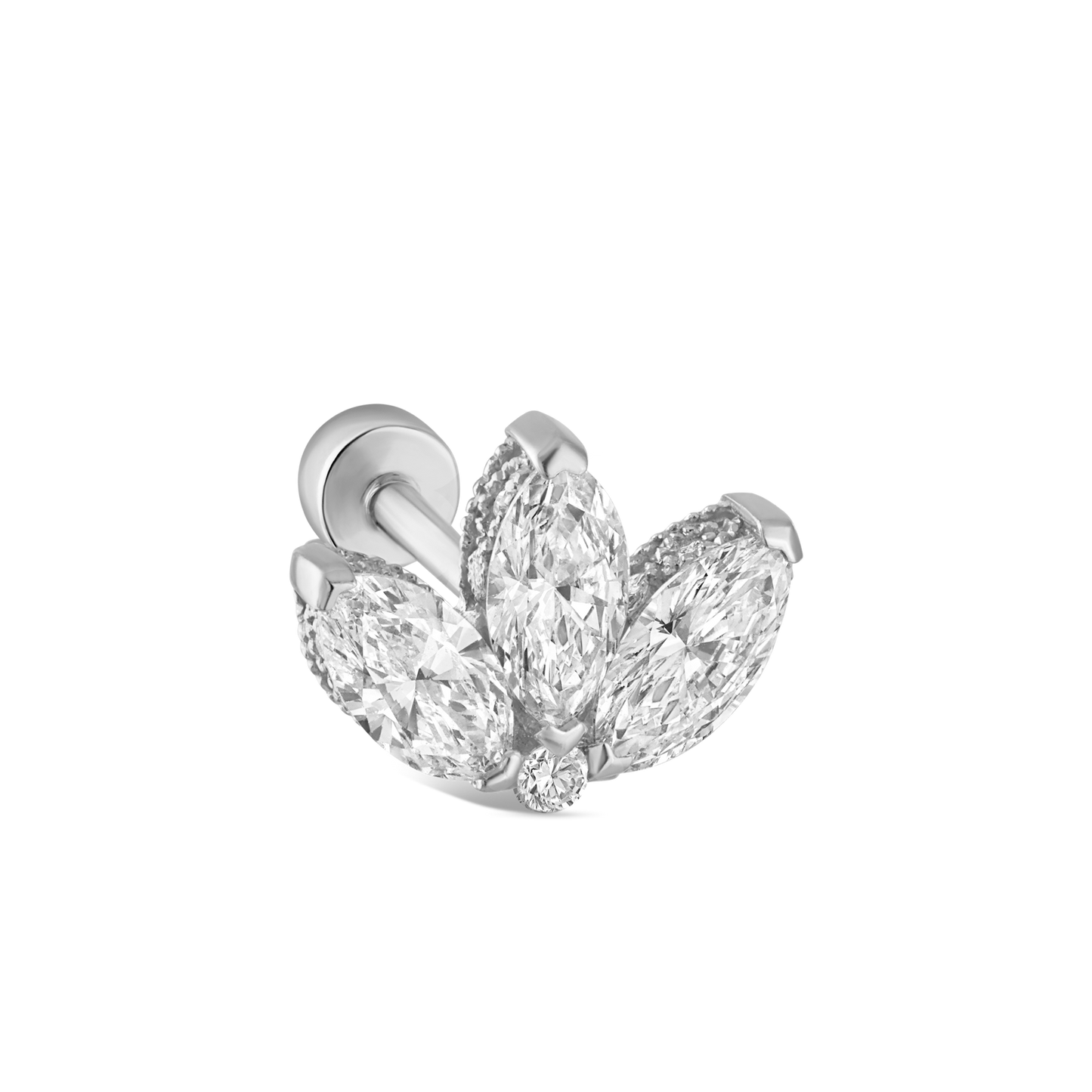 Diamond Engraved Lotus Threaded Stud Earring