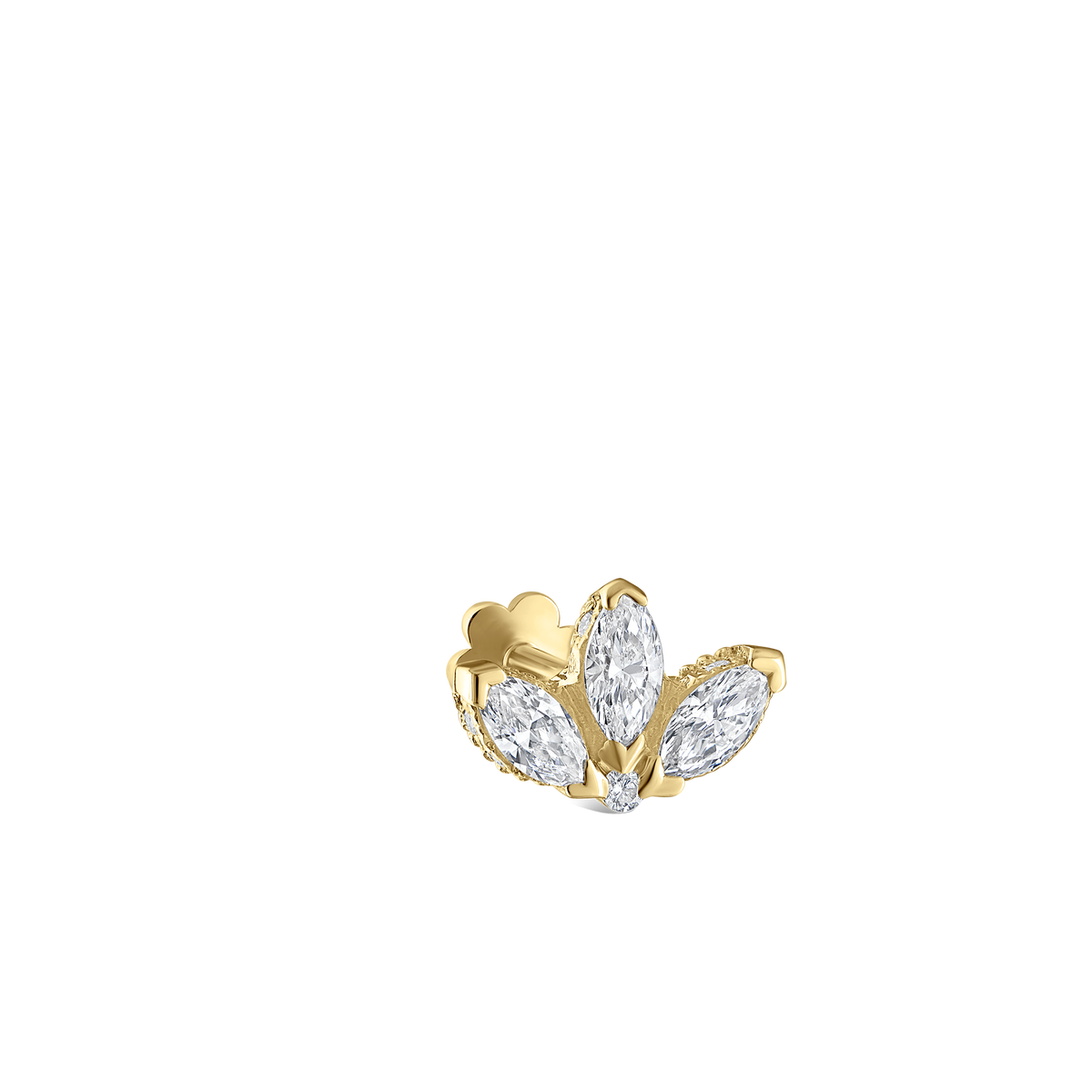 Diamond Engraved Lotus Threaded Stud Earring