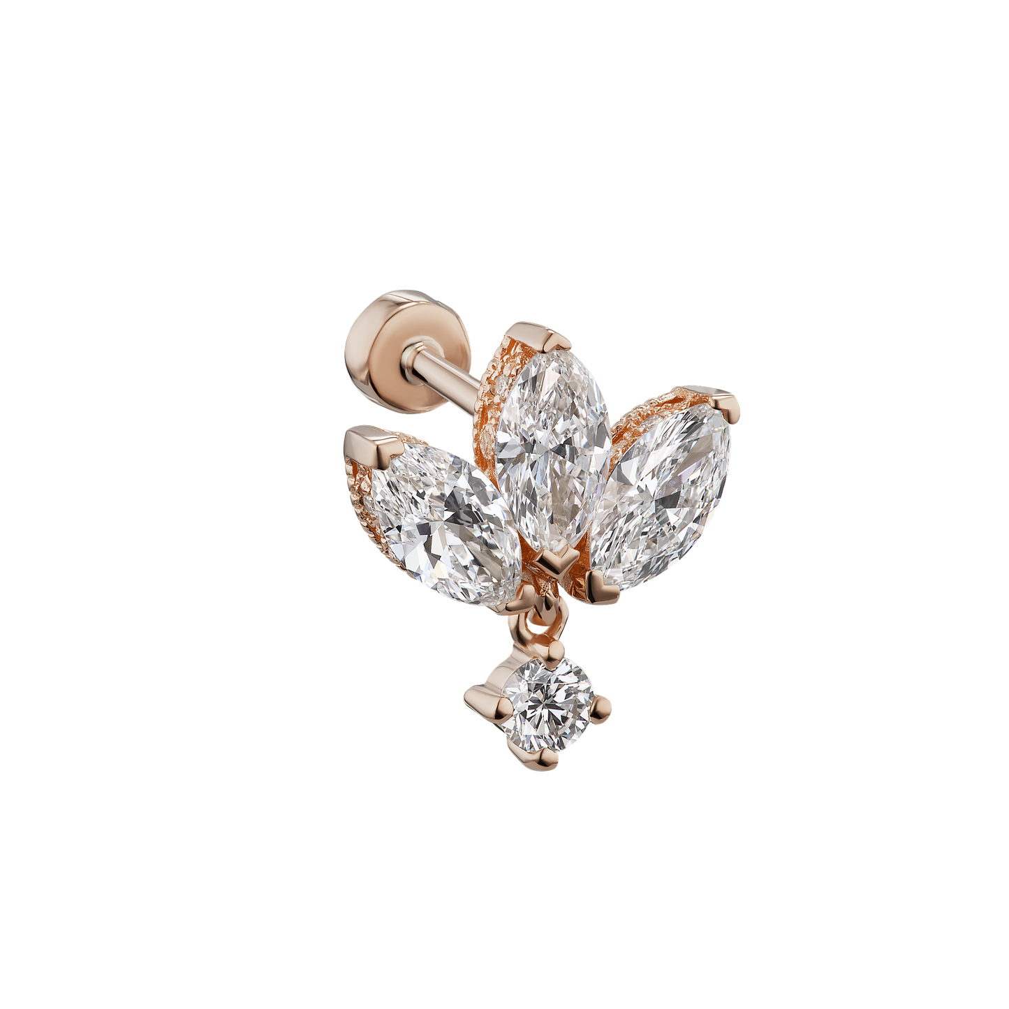 Diamond Engraved Lotus with Dangle Threaded Stud Earring