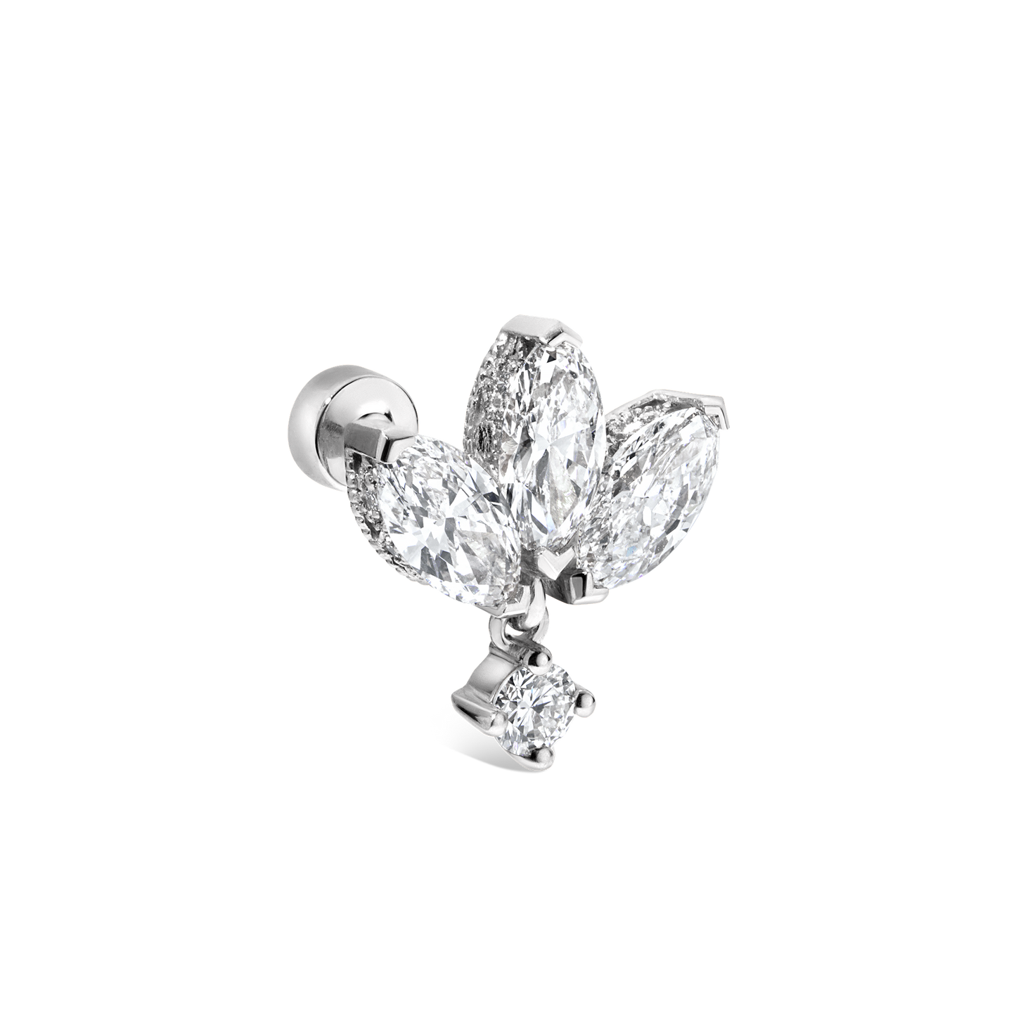 Diamond Engraved Lotus with Dangle Threaded Stud Earring