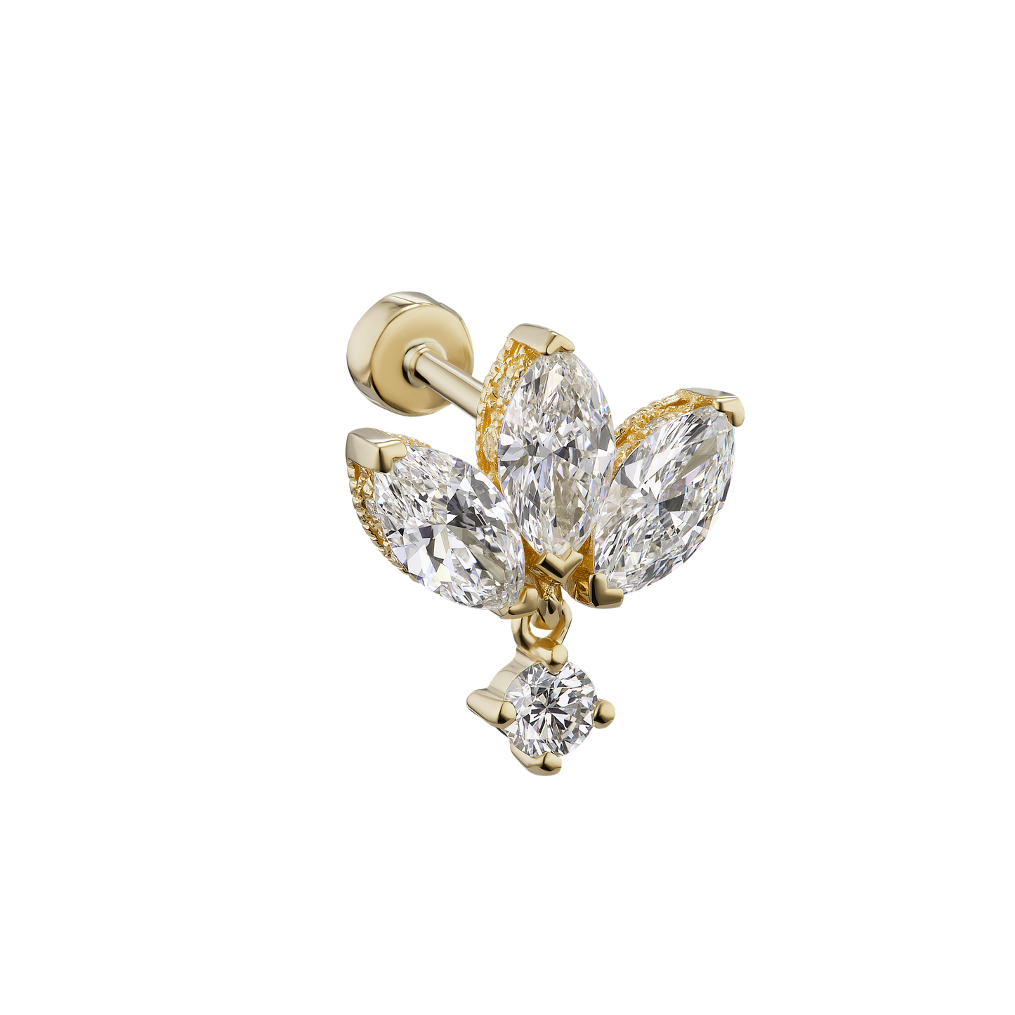 Diamond Engraved Lotus with Dangle Threaded Stud Earring