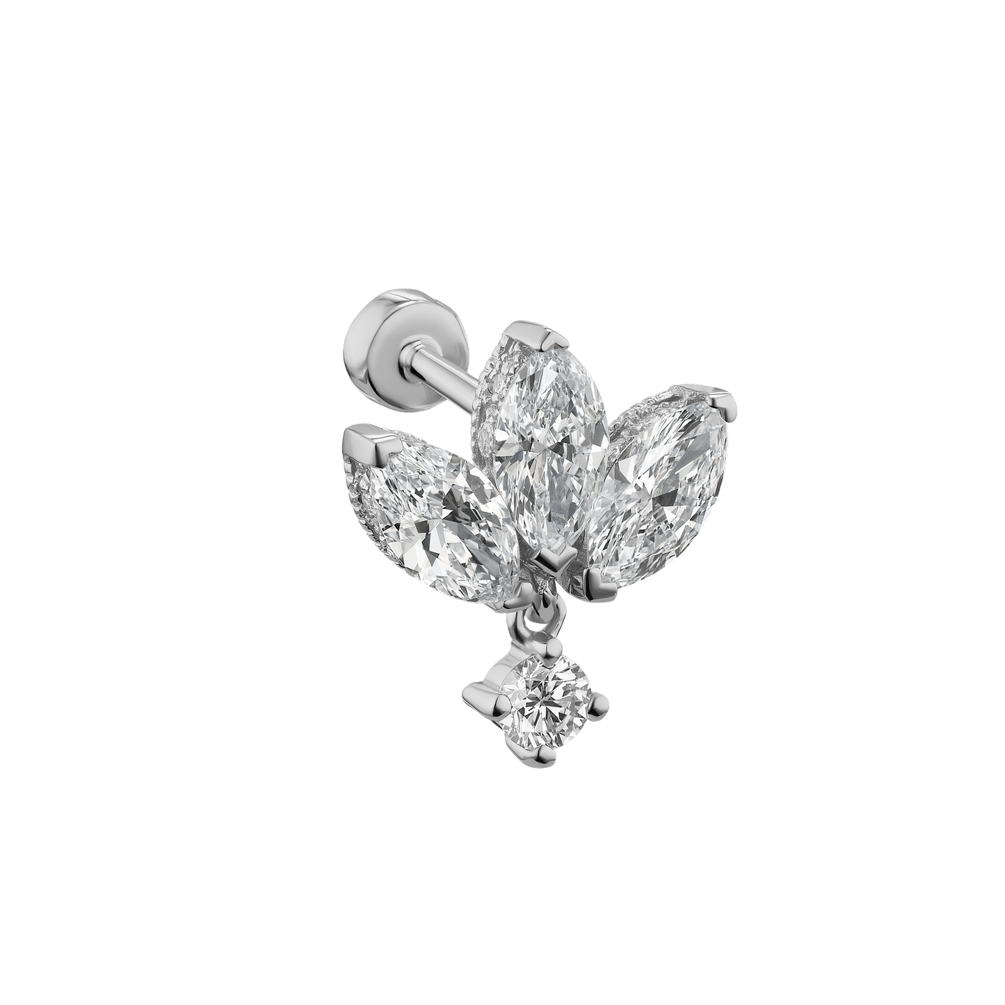 Diamond Engraved Lotus with Dangle Threaded Stud Earring