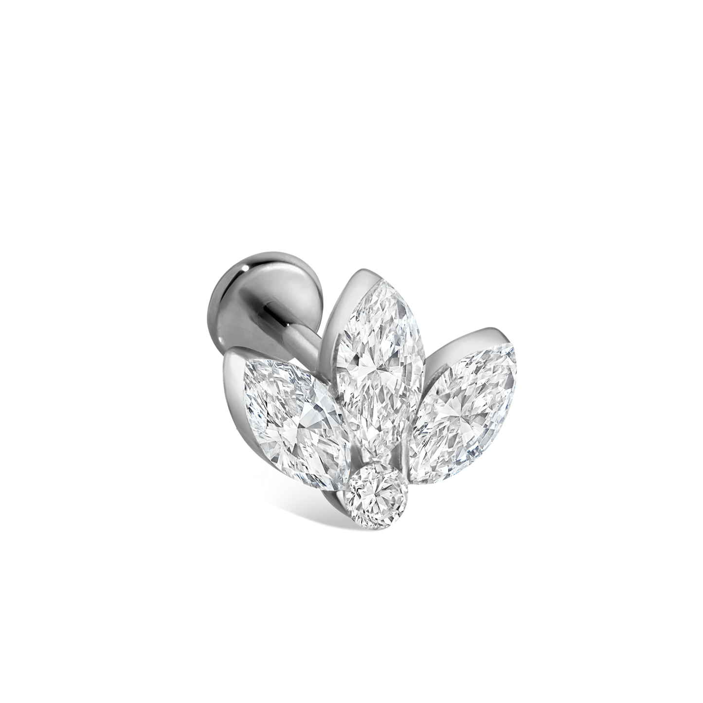 Invisible Diamond Lotus Threaded Stud Earring With Titanium Backing