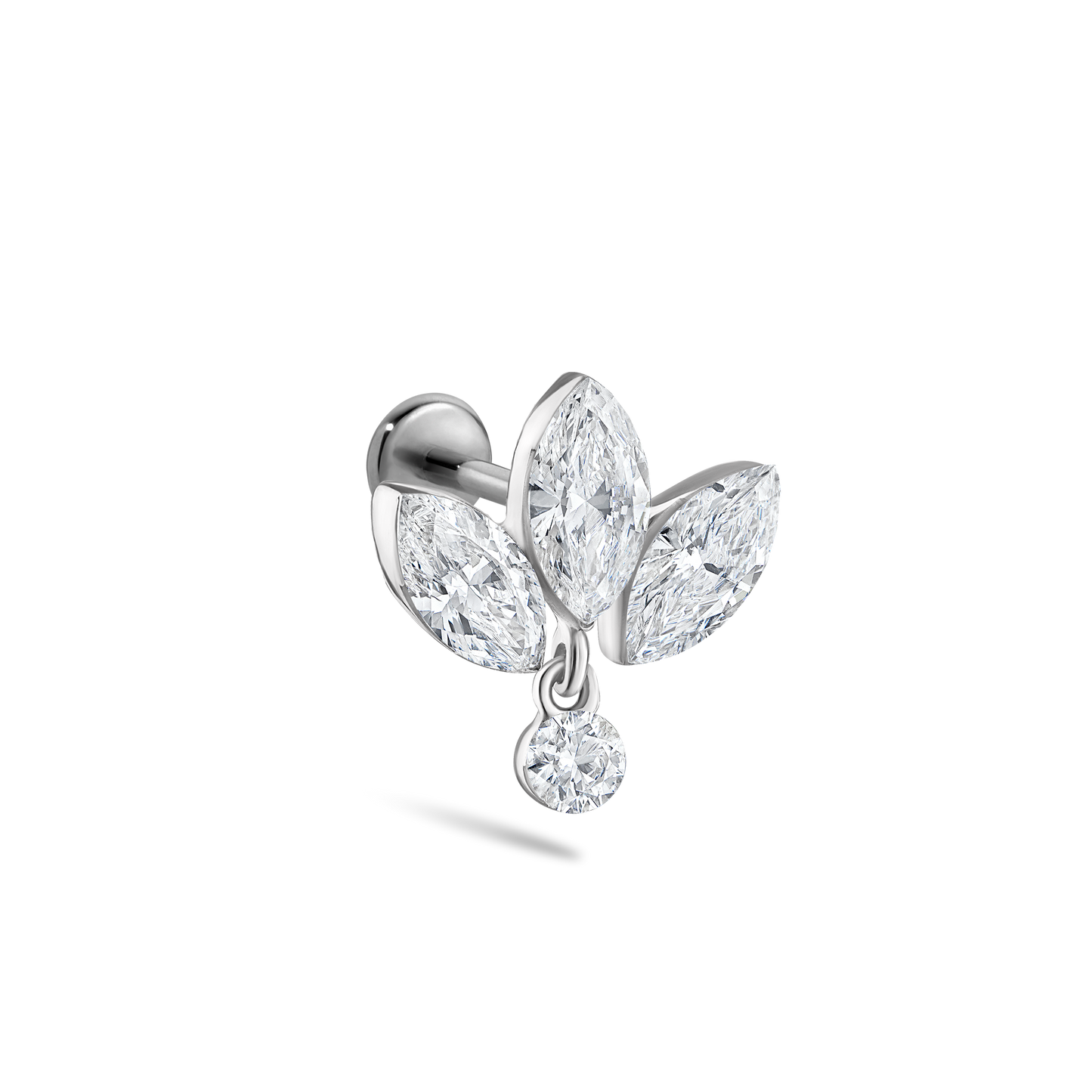 Invisible Diamond Lotus with Dangle Threaded Stud Earring With Titanium Backing