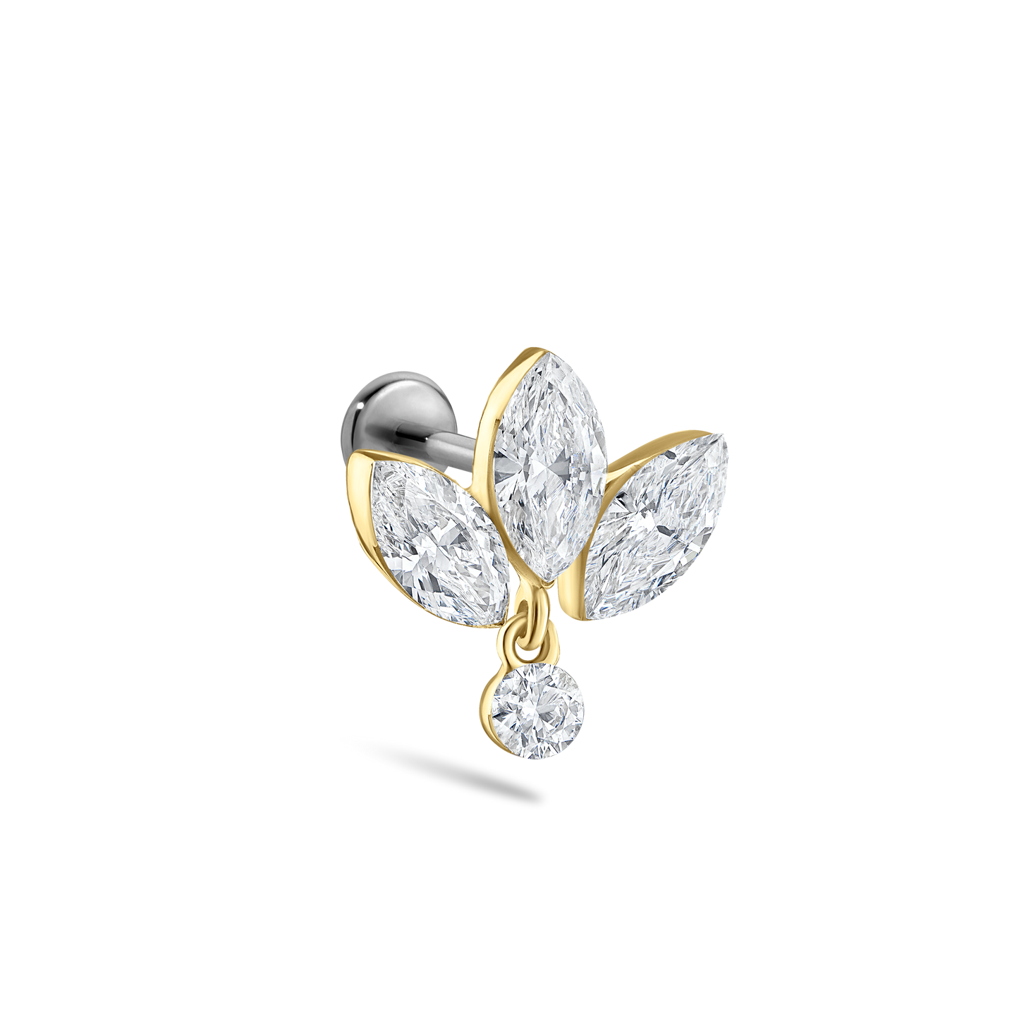 Invisible Diamond Lotus with Dangle Threaded Stud Earring With Titanium Backing