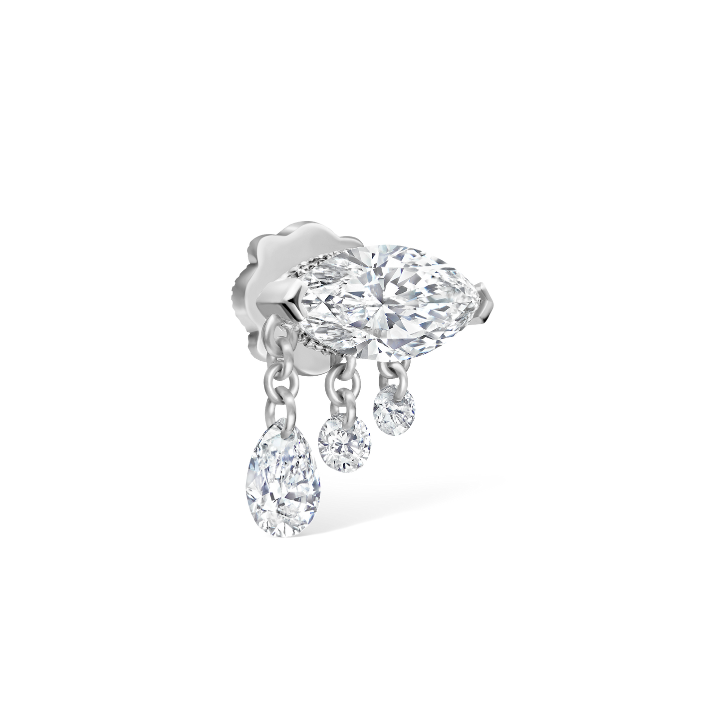 Triple Teardrop Marquise Diamond Threaded Stud Earring