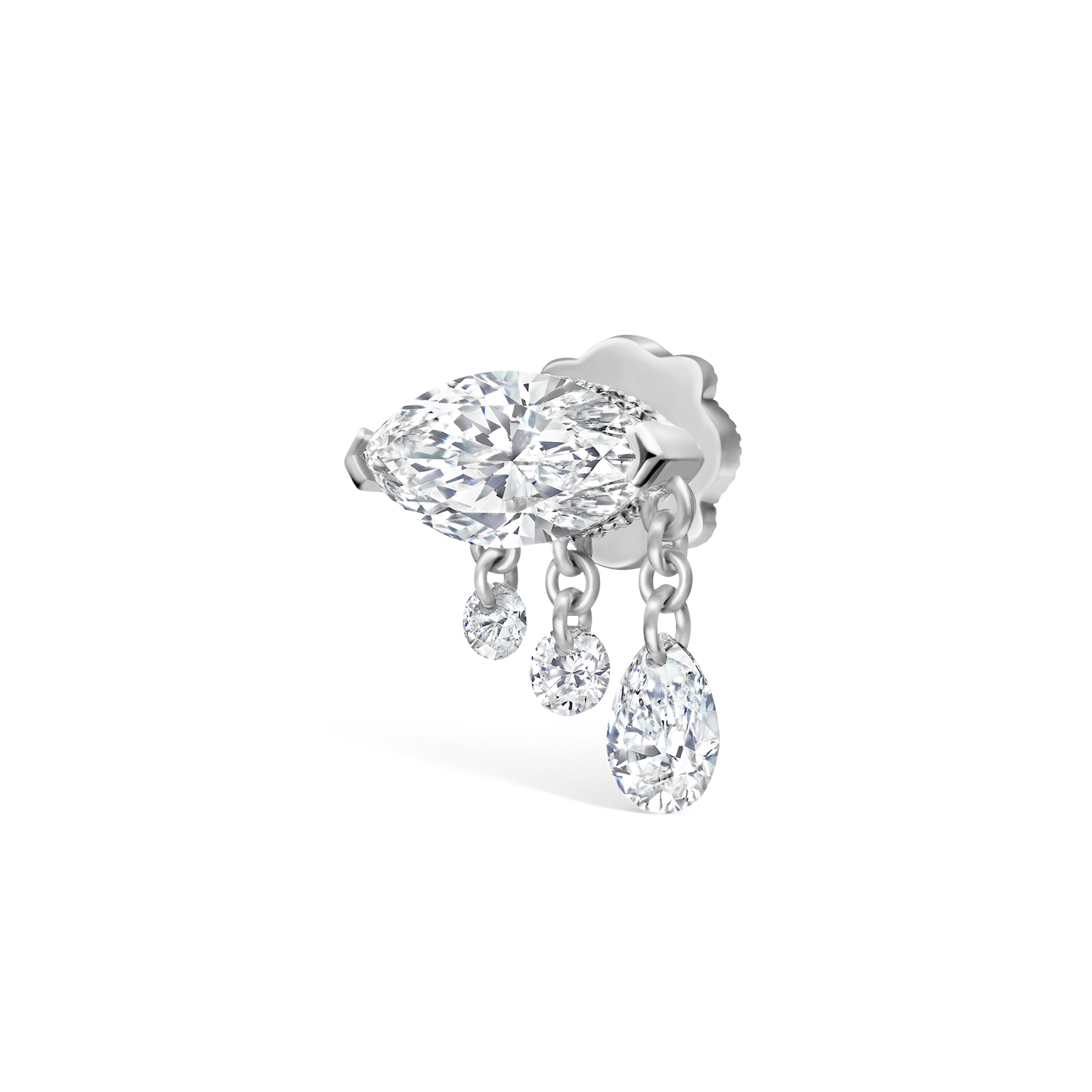 Triple Teardrop Marquise Diamond Threaded Stud Earring