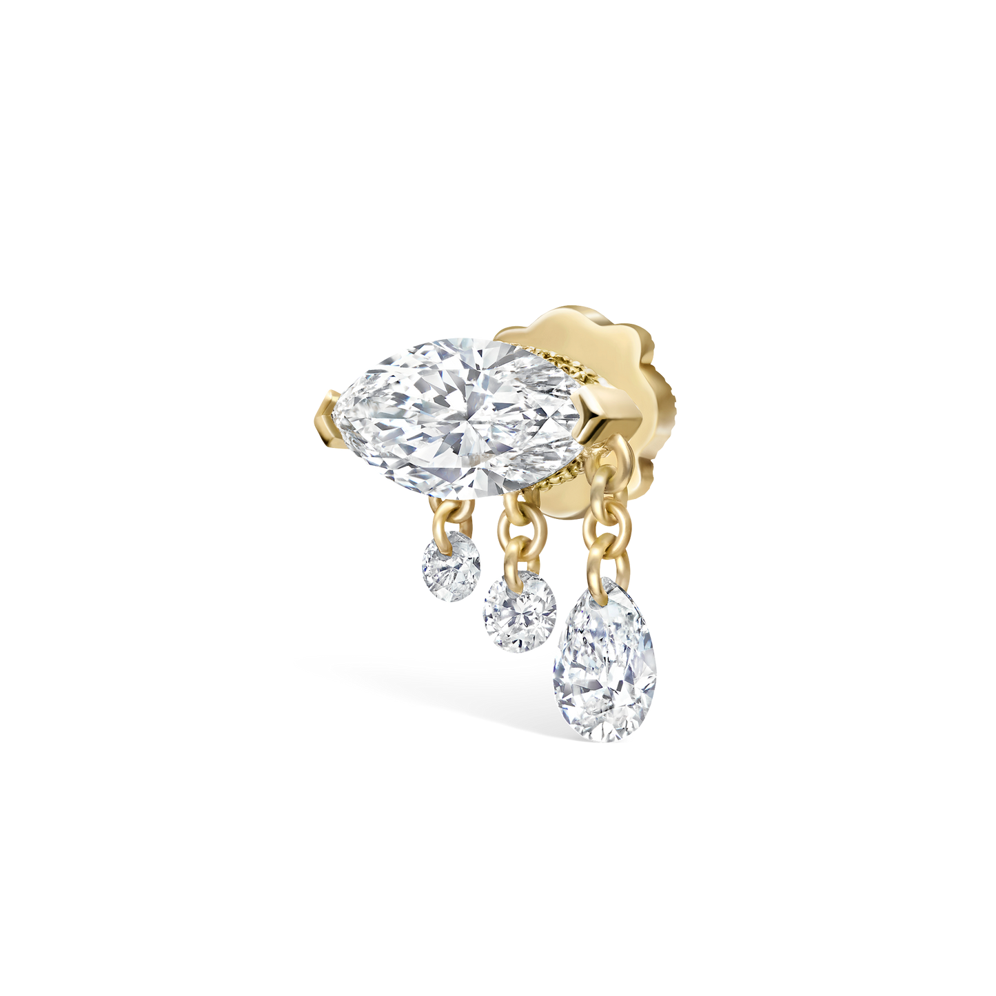 Triple Teardrop Marquise Diamond Threaded Stud Earring
