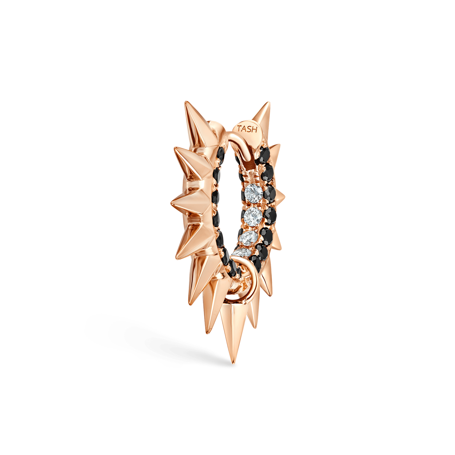 Metal Mohawk with Black and White Diamond Pavé Hoop Earring