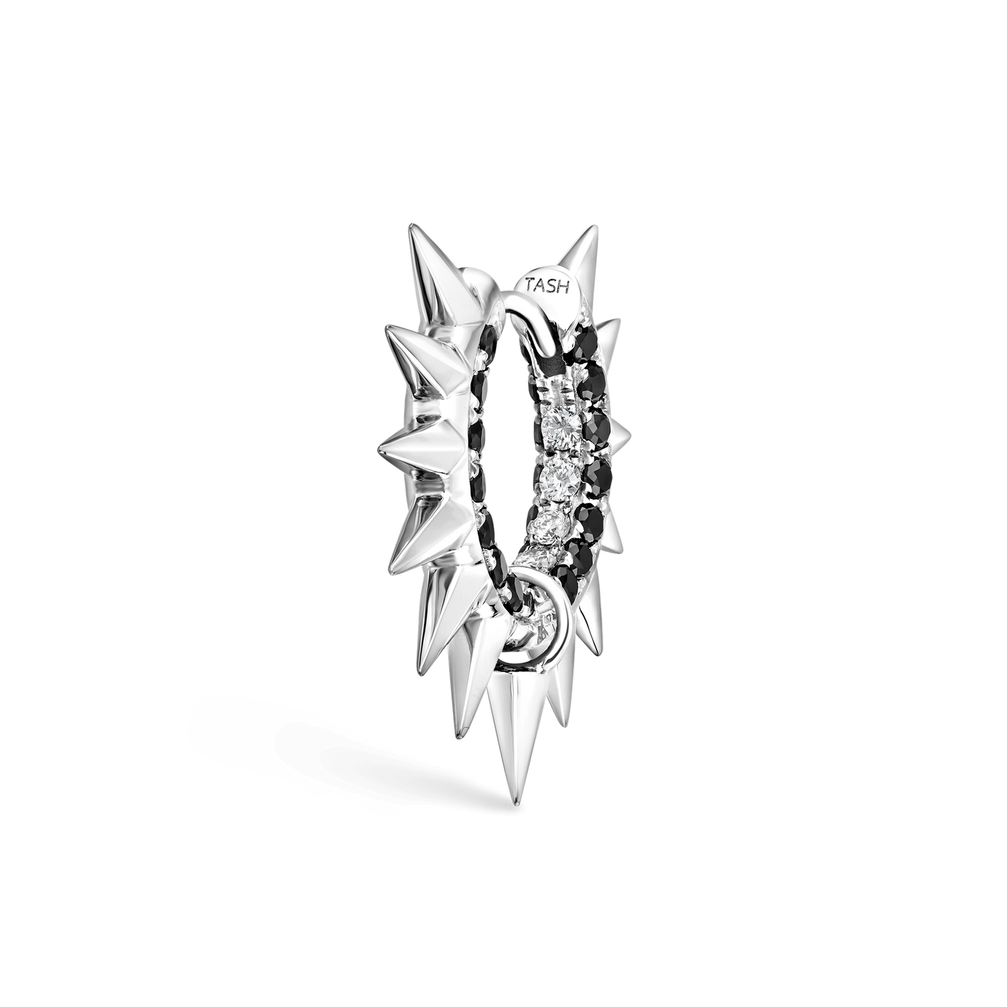 Metal Mohawk with Black and White Diamond Pavé Hoop Earring