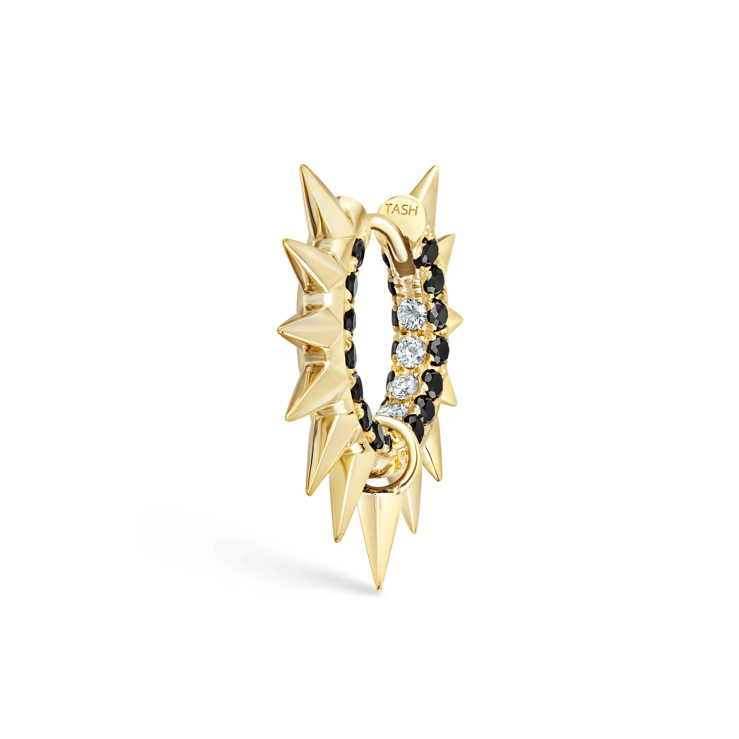 Metal Mohawk with Black and White Diamond Pavé Hoop Earring