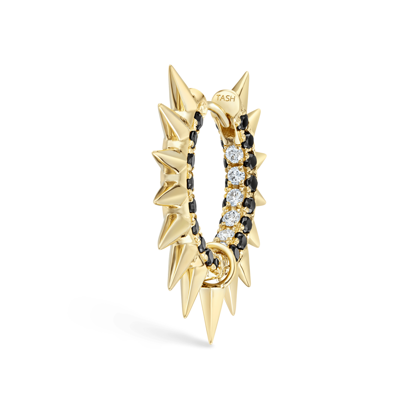 Metal Mohawk with Black and White Diamond Pavé Hoop Earring