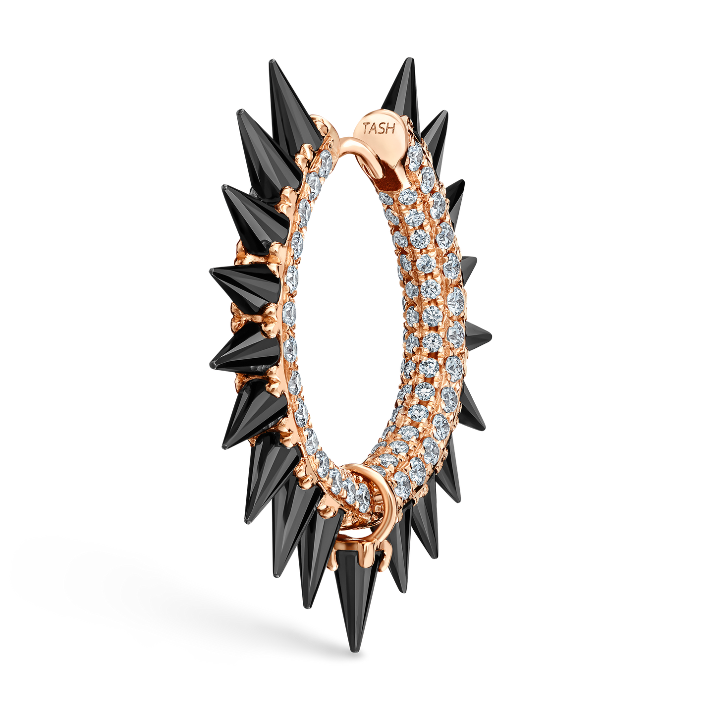 Black Moissanite Mohawk and Diamond Pavé Hoop Earring