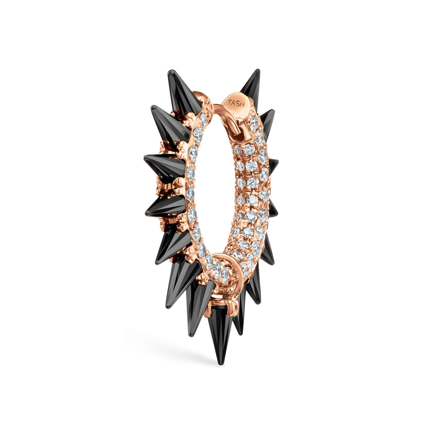 Black Moissanite Mohawk and Diamond Pavé Hoop Earring