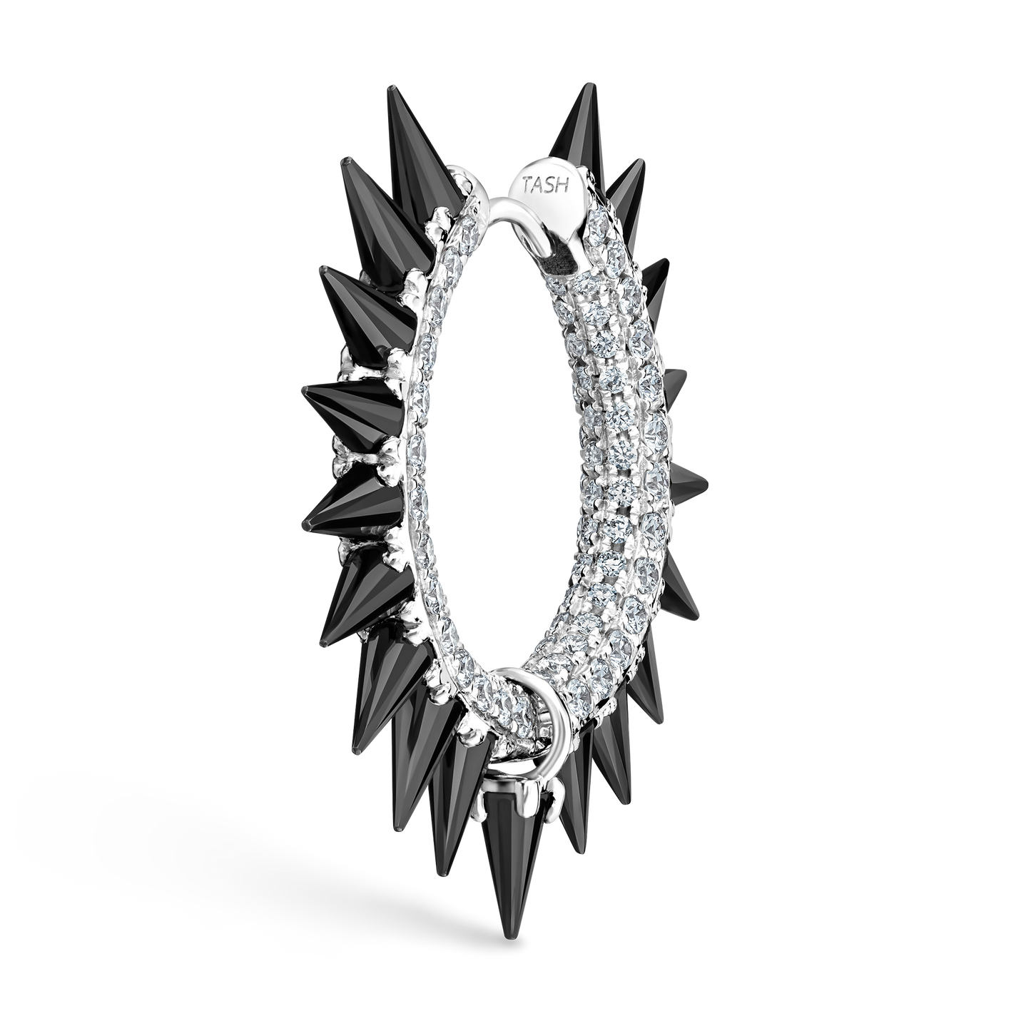 Black Moissanite Mohawk and Diamond Pavé Hoop Earring