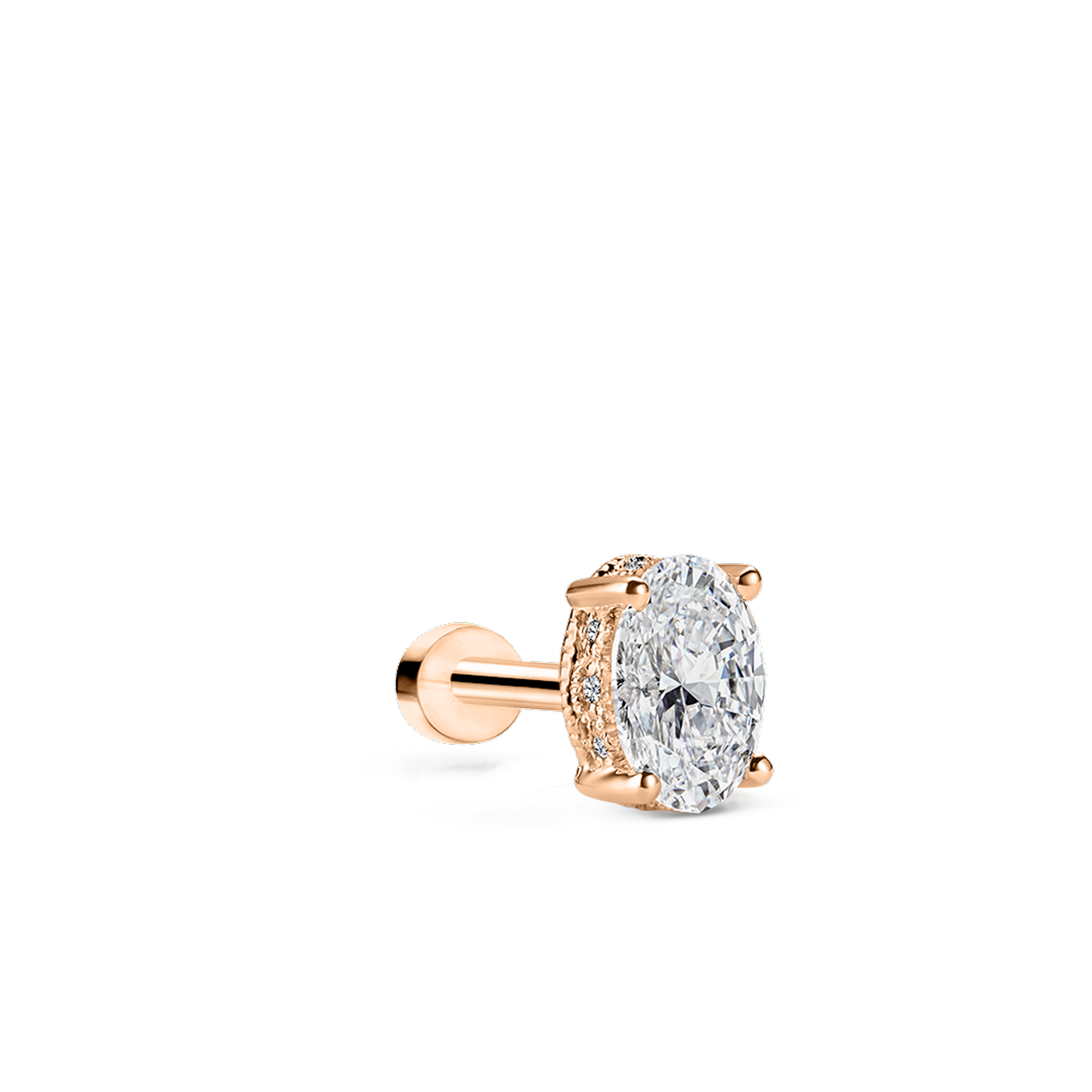 Oval Diamond Engraved Threaded Stud Earring