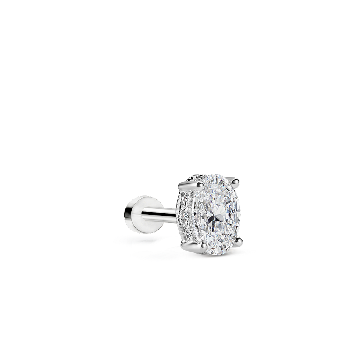 Oval Diamond Engraved Threaded Stud Earring