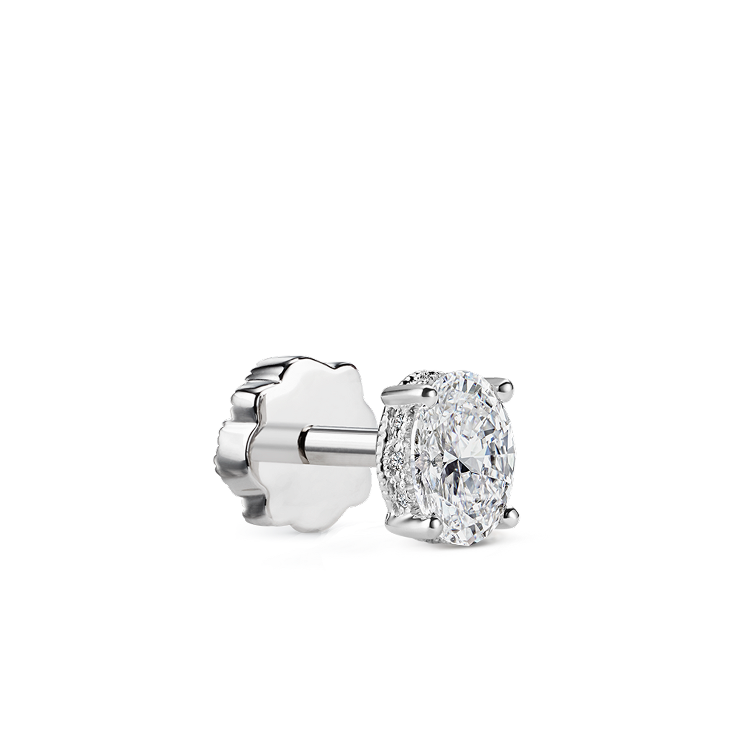 Oval Diamond Engraved Threaded Stud Earring