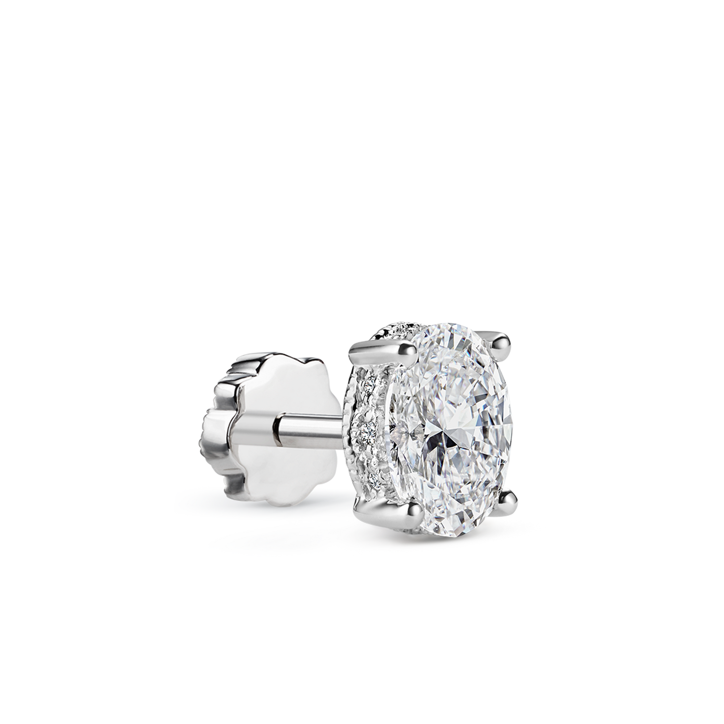 Oval Diamond Engraved Threaded Stud Earring