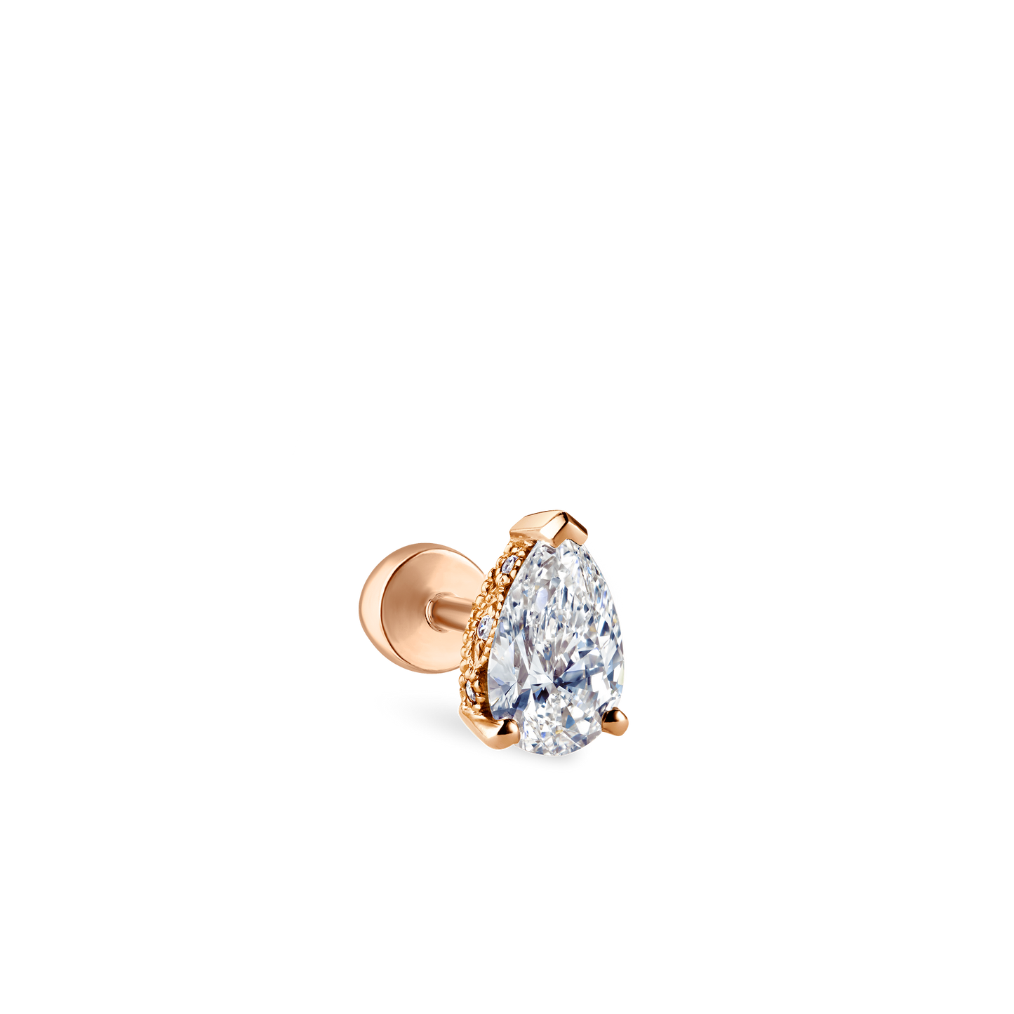 Pear Diamond Threaded Stud Earring, Diamond Back
