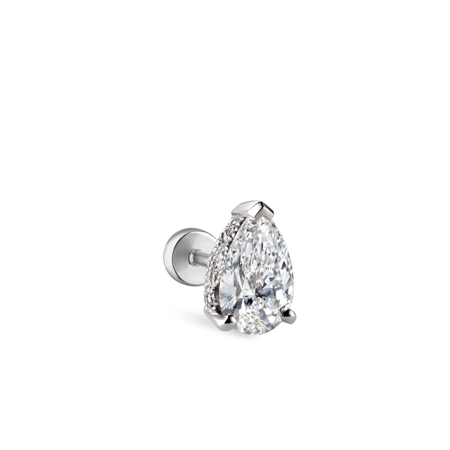 Pear Diamond Threaded Stud Earring, Diamond Back