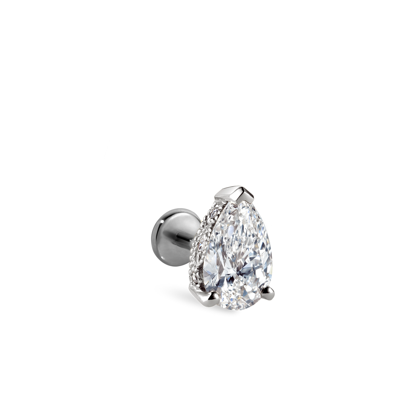 Pear Diamond Threaded Stud Earring With Titanium Backing