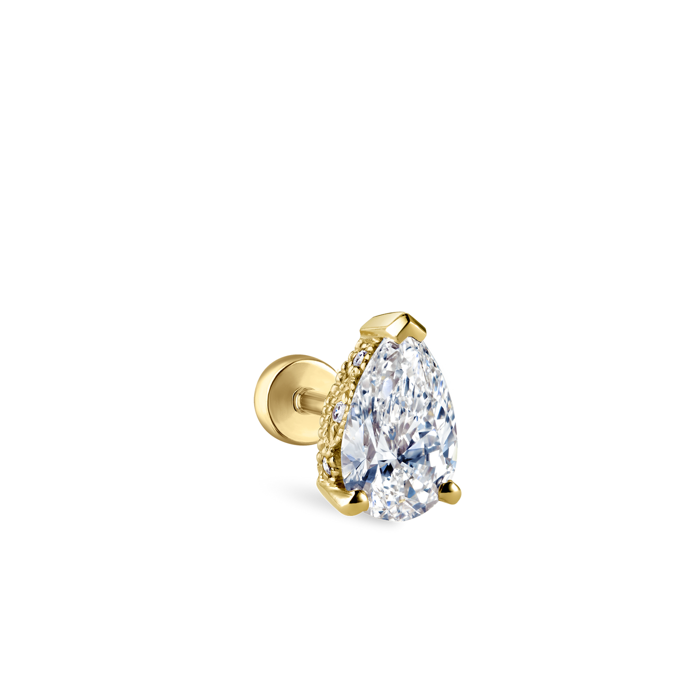 Pear Diamond Threaded Stud Earring, Diamond Back