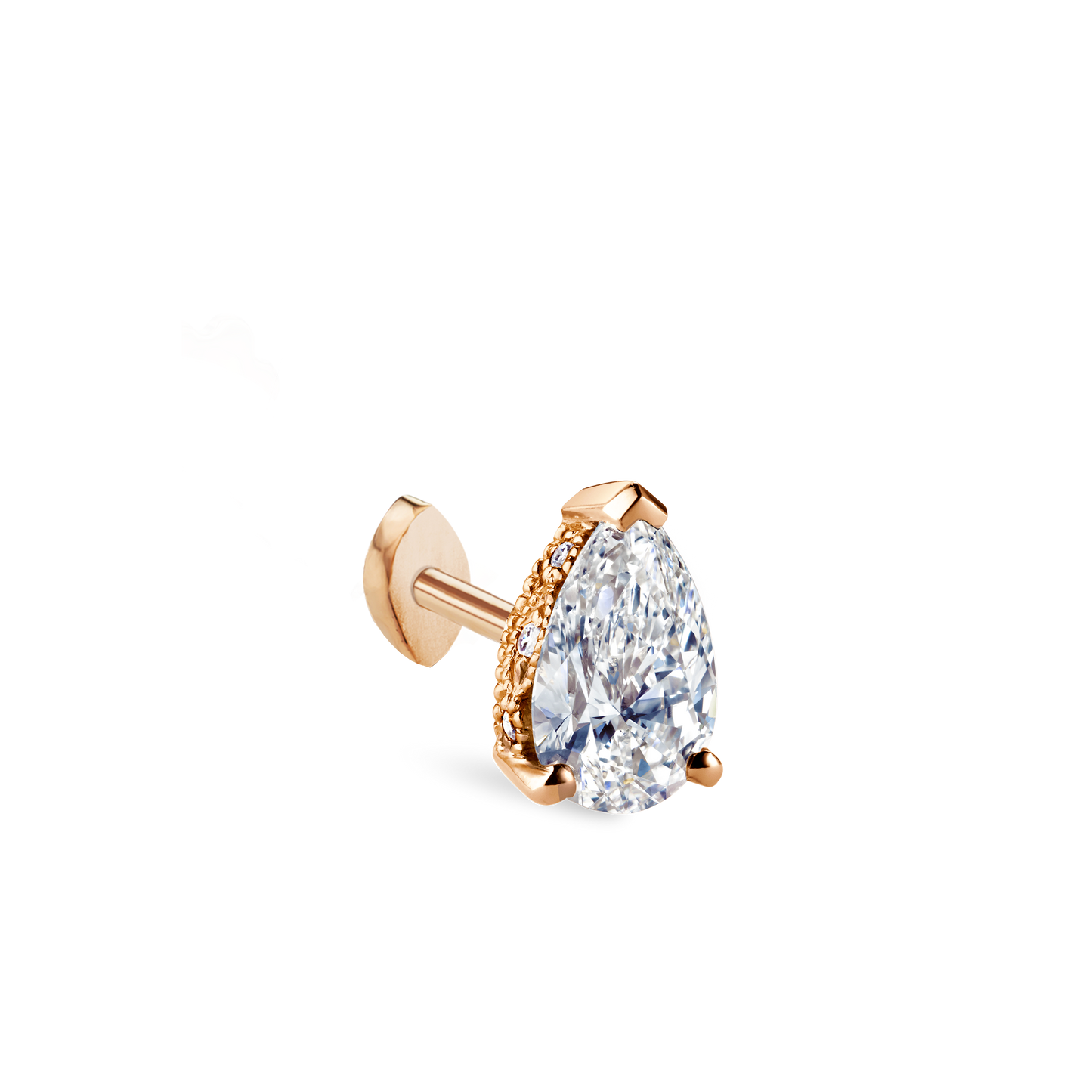 Pear Diamond Threaded Stud Earring, Marquise Diamond Back