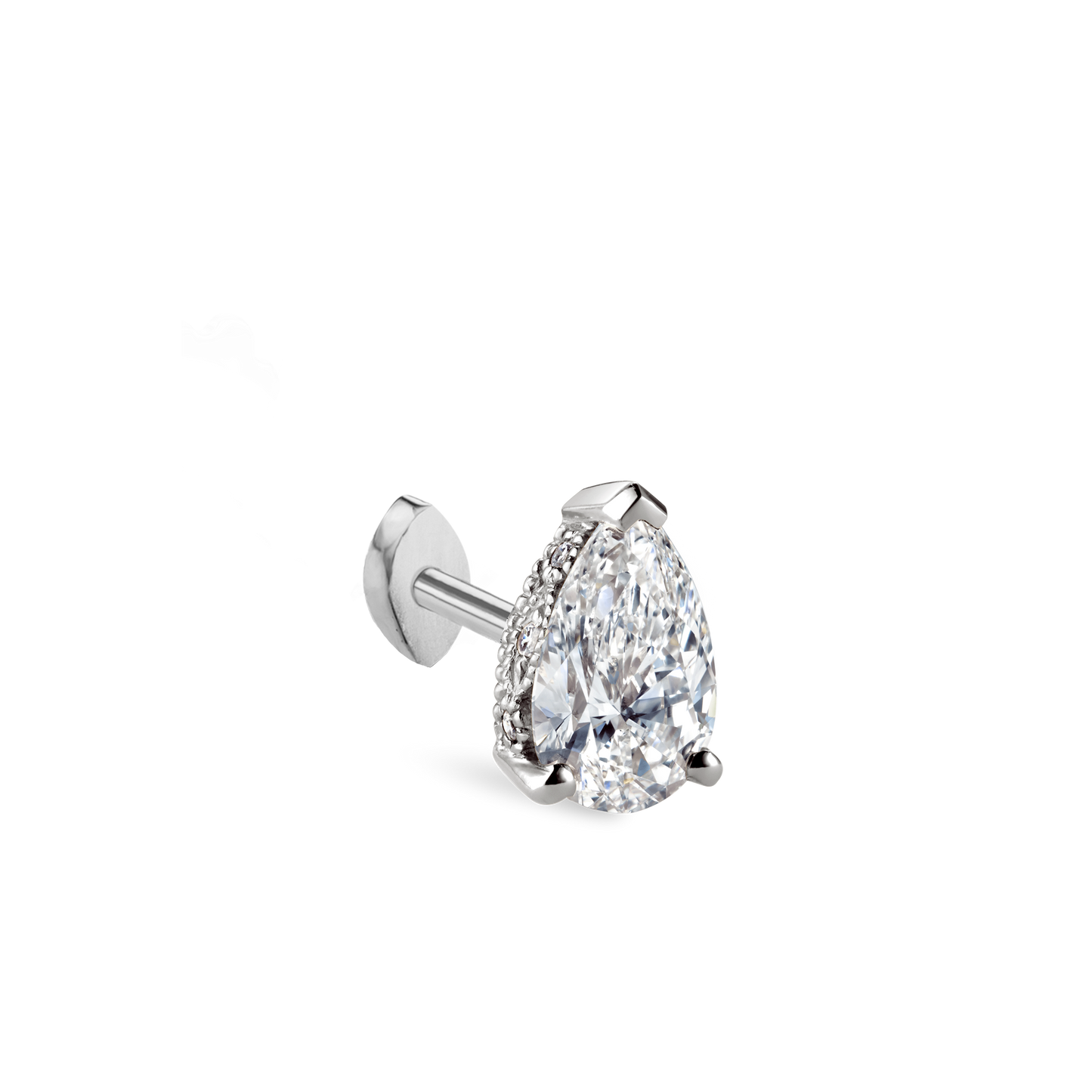 Pear Diamond Threaded Stud Earring, Marquise Diamond Back