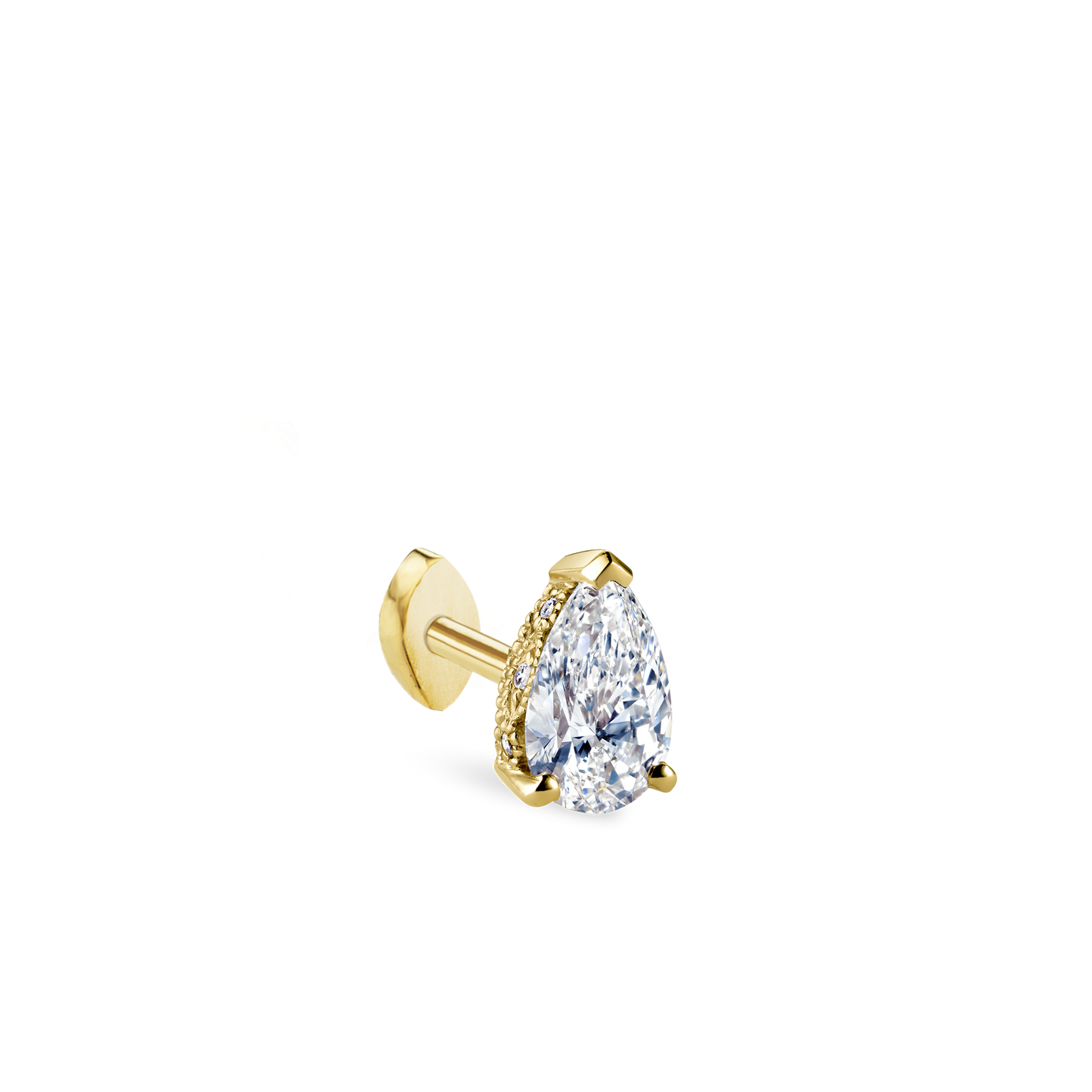 Pear Diamond Threaded Stud Earring, Marquise Diamond Back