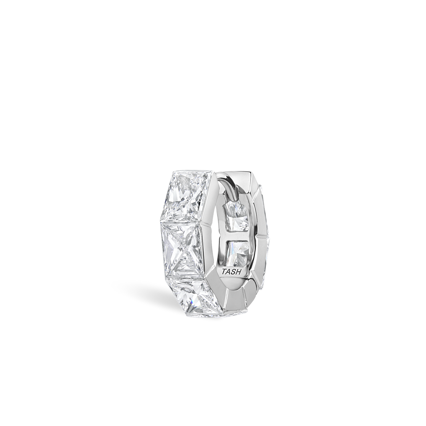 Invisible Set Elongated Princess Diamond Eternity Hoop Earring