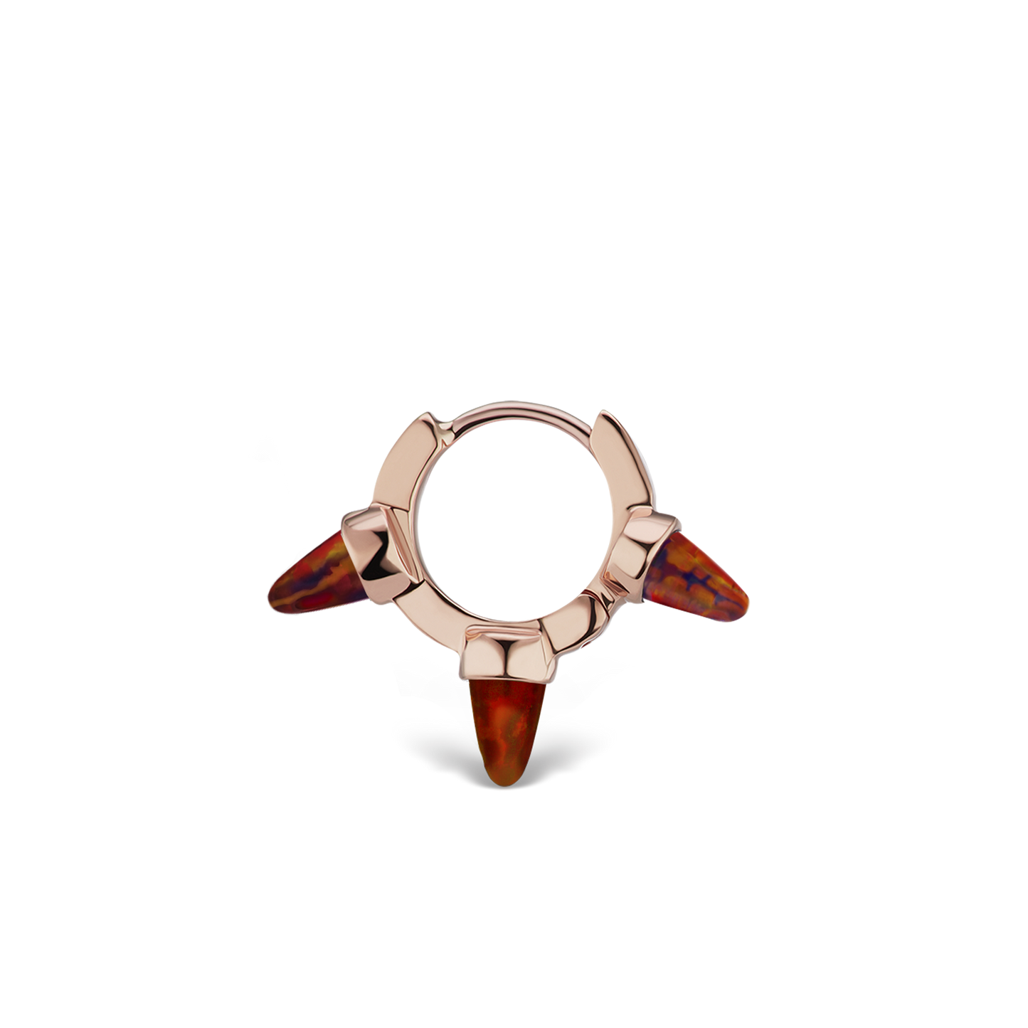 Triple Short Black-Red Opal Spike Hoop Earring