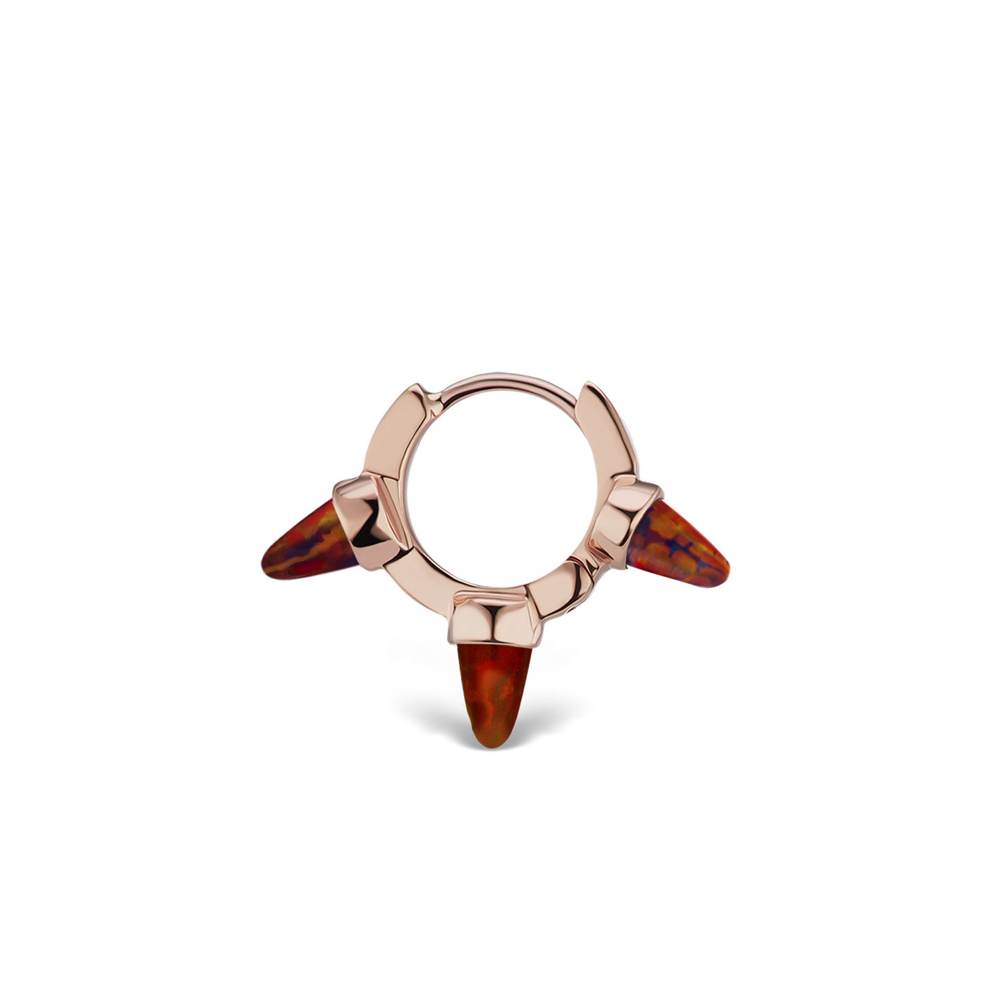 Triple Short Black-Red Opal Spike Hoop Earring