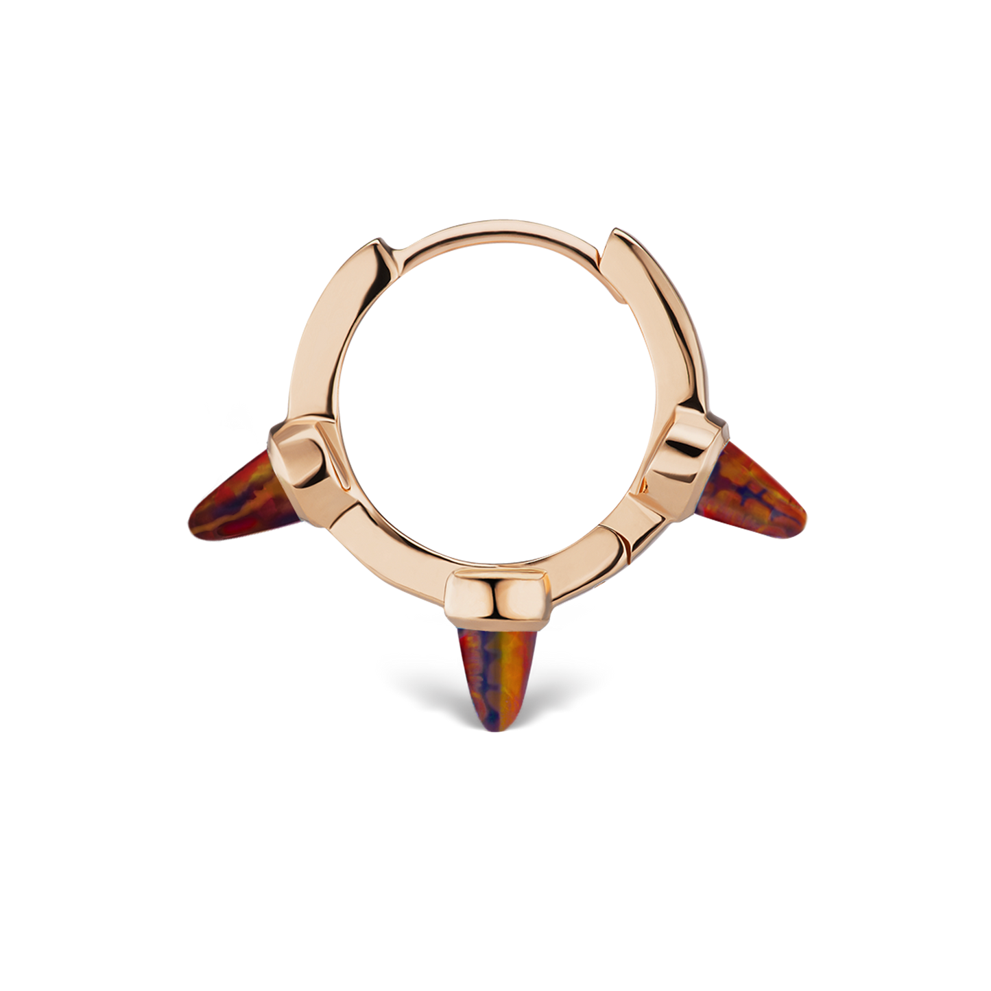 Triple Short Black-Red Opal Spike Hoop Earring