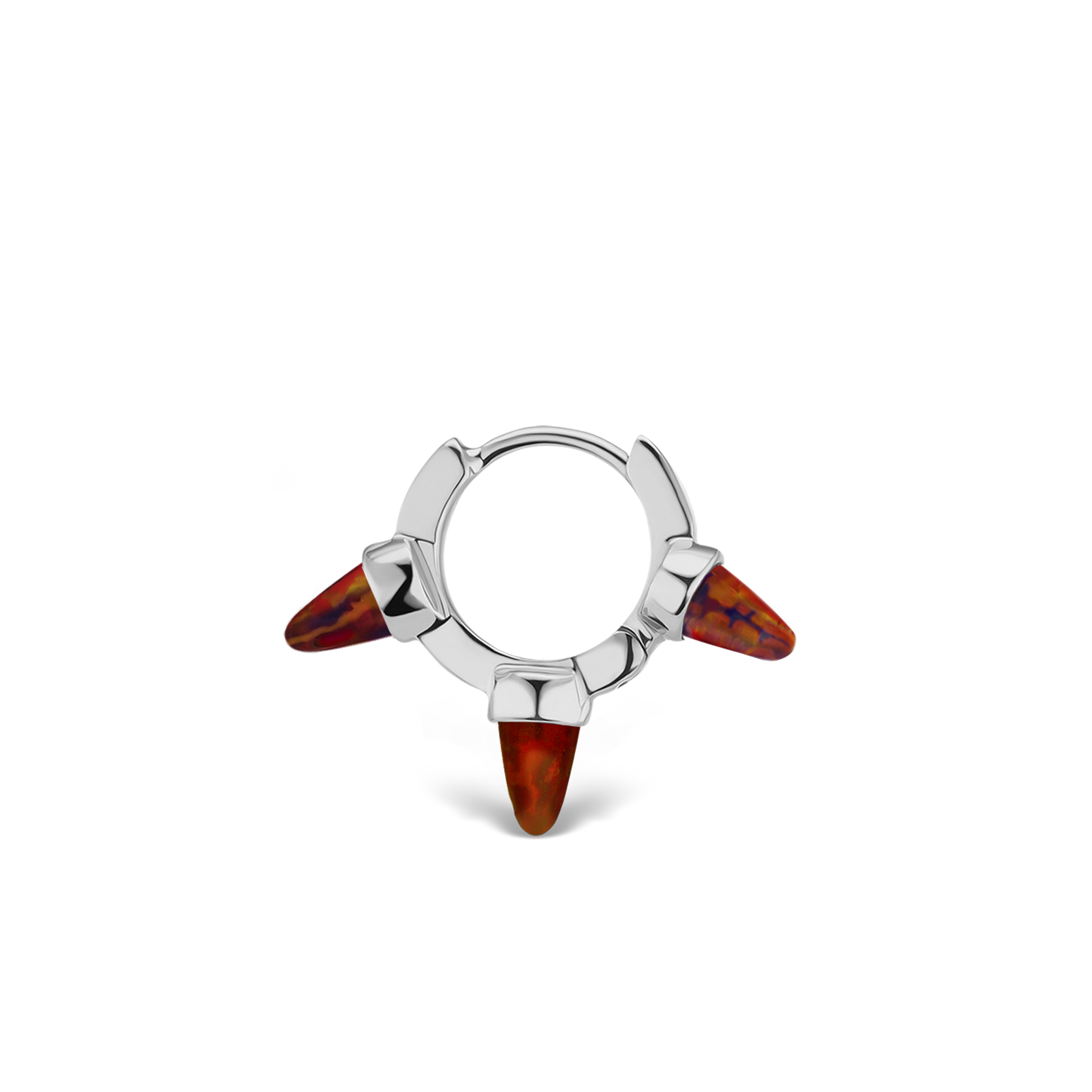 Triple Short Black-Red Opal Spike Hoop Earring