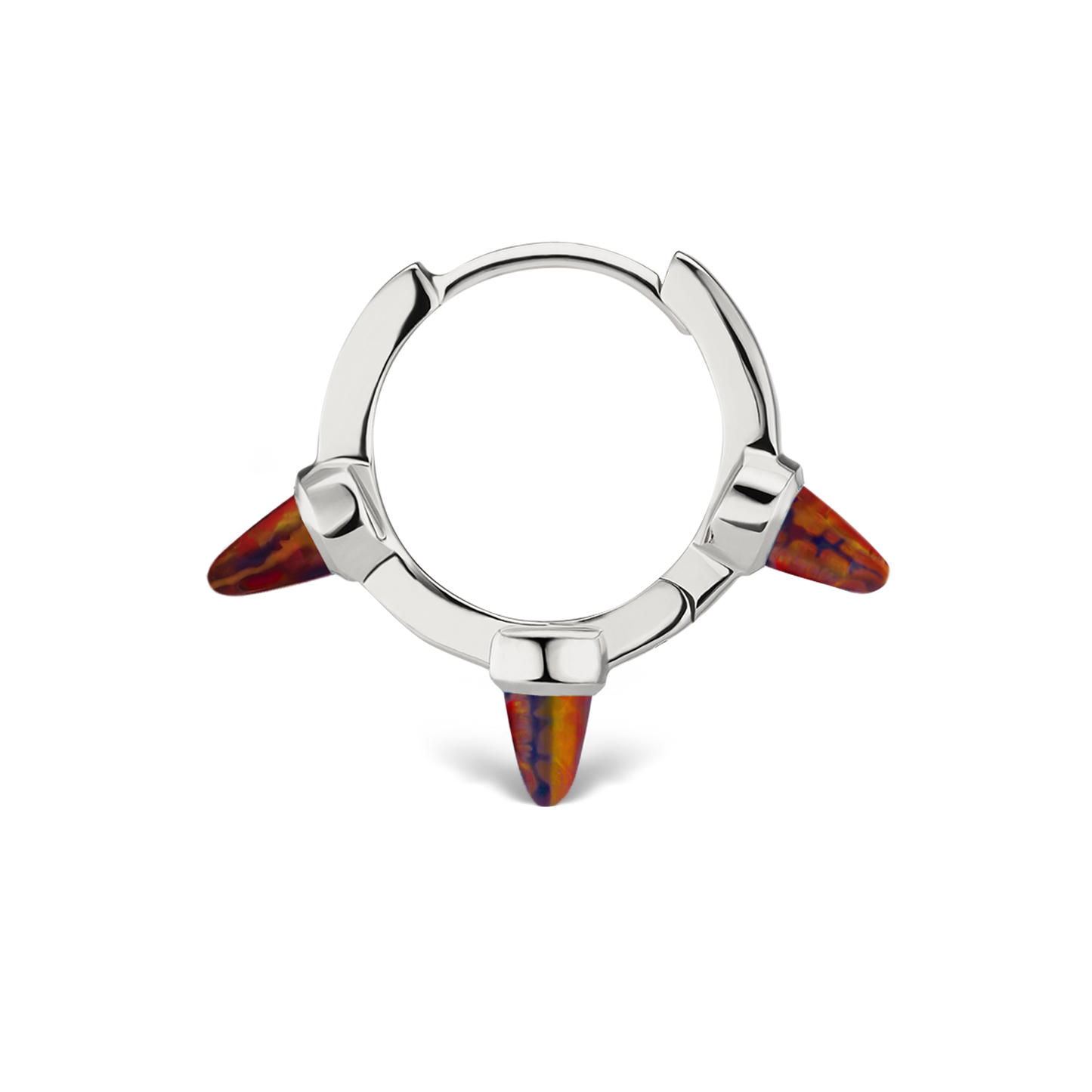 Triple Short Black-Red Opal Spike Hoop Earring