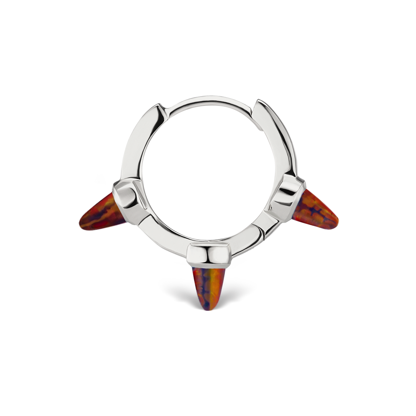 Triple Short Black-Red Opal Spike Hoop Earring